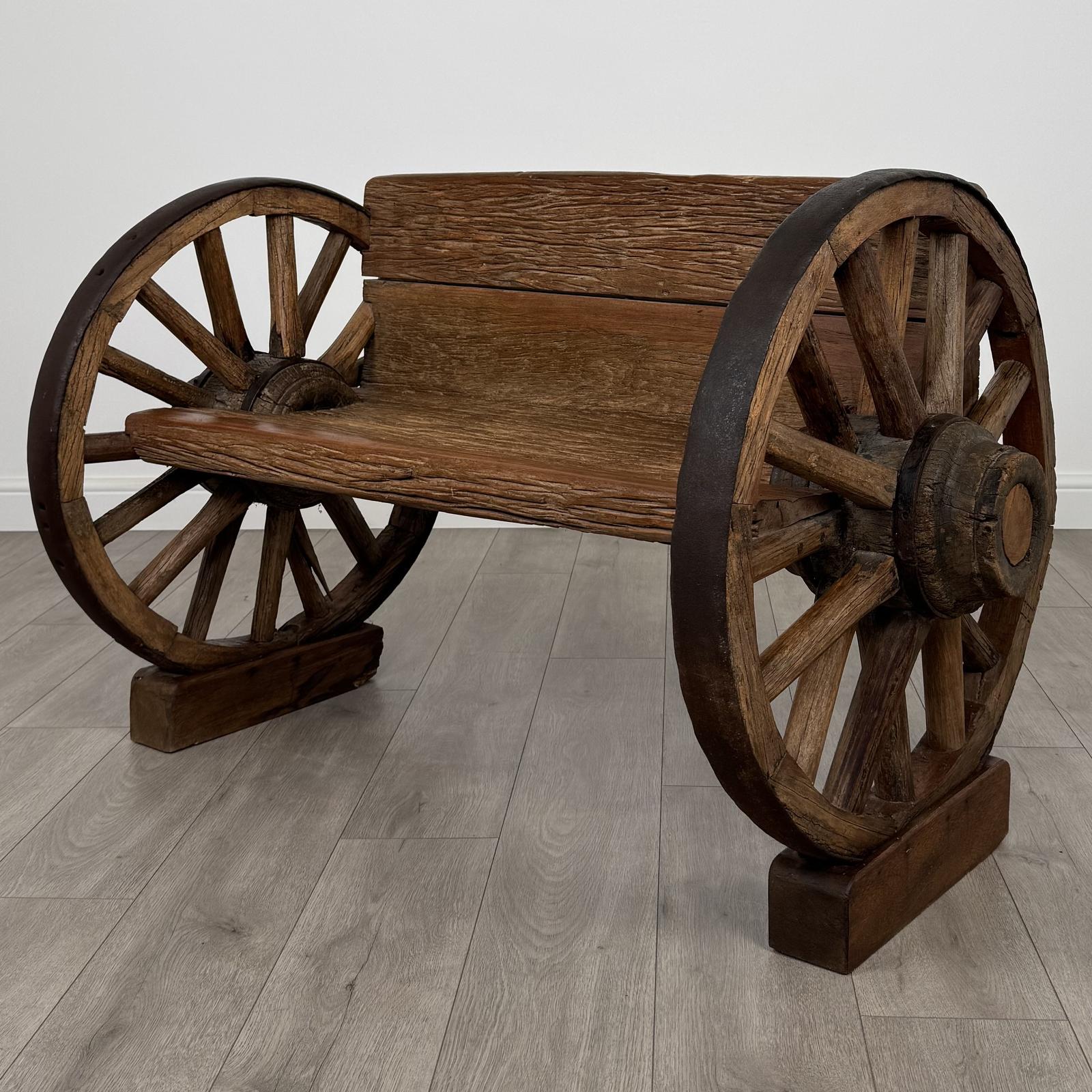 Vintage 20th Century Good Quality Fir Cartwheel Bench (1 of 9)