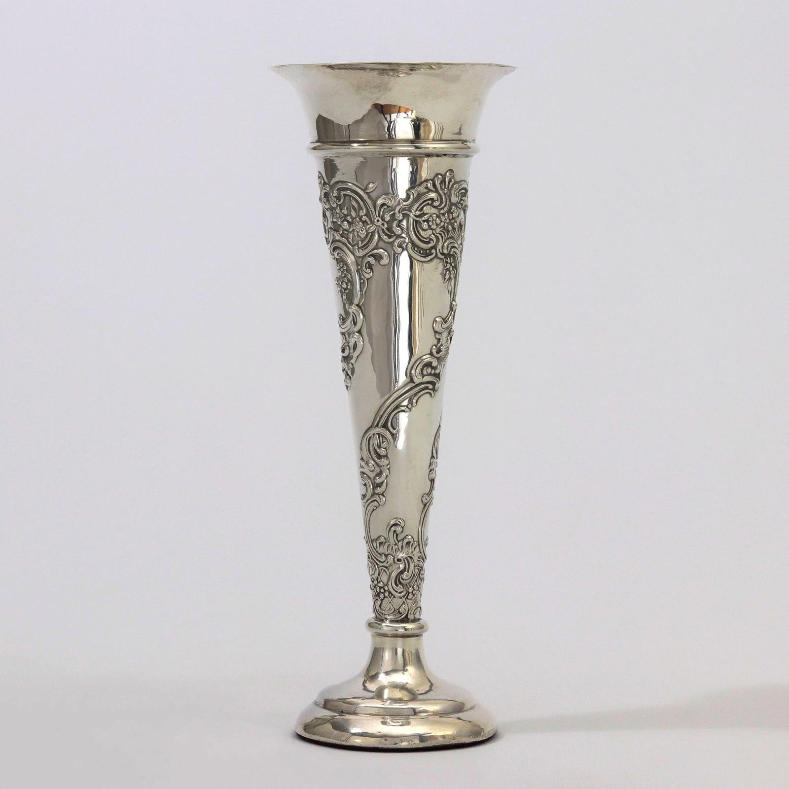 Tall Silver Repousse Decorated Bud Vase by William Comyns London 1910 (1 of 7)