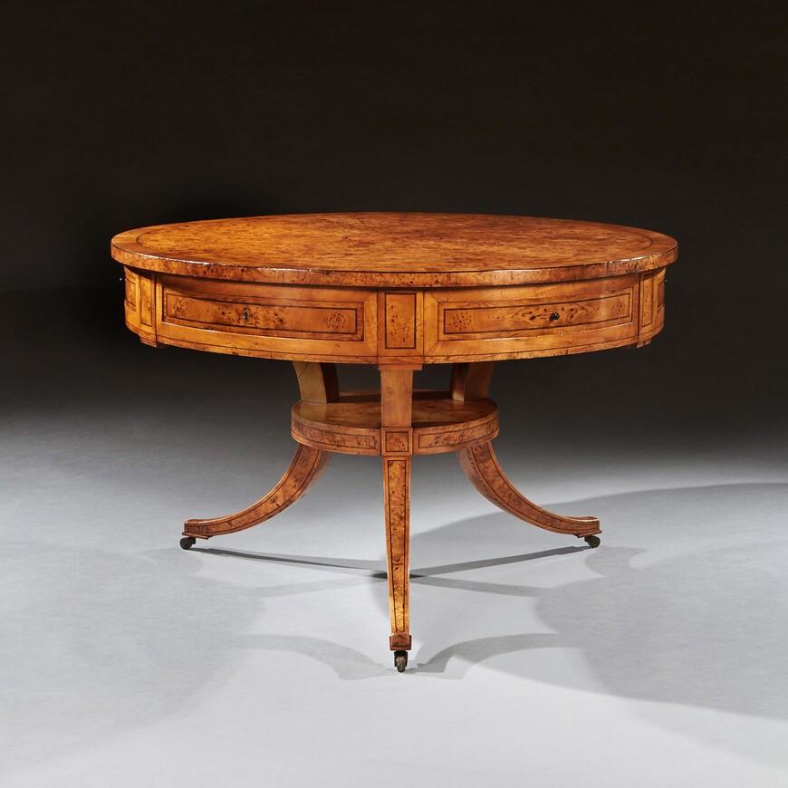 Rare Early 19th Century Scandinavian Burr Root Maple Drum Table (1 of 9)
