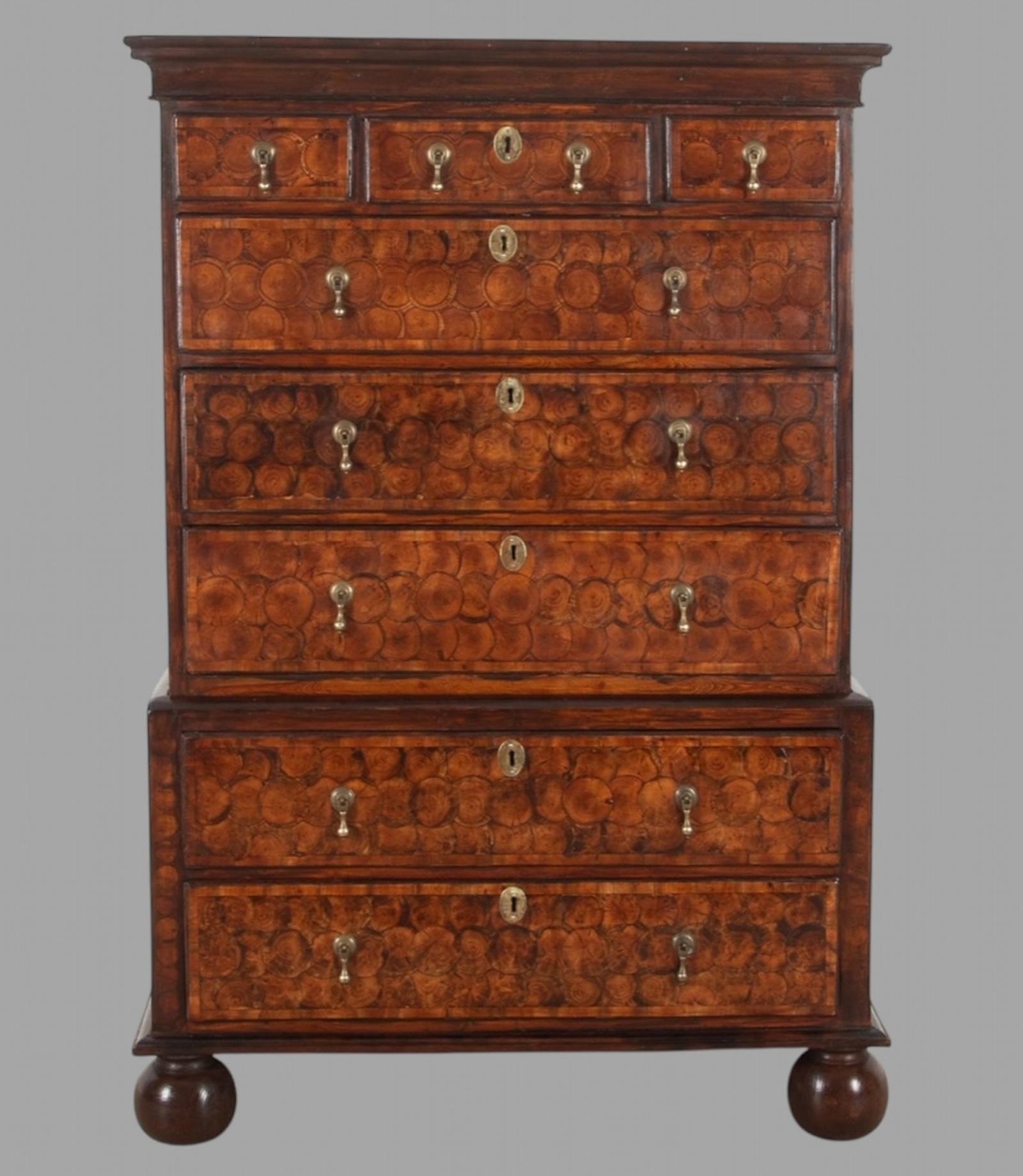 Fabulous Yew Wood Oyster Tallboy / Chest on Chest (1 of 7)