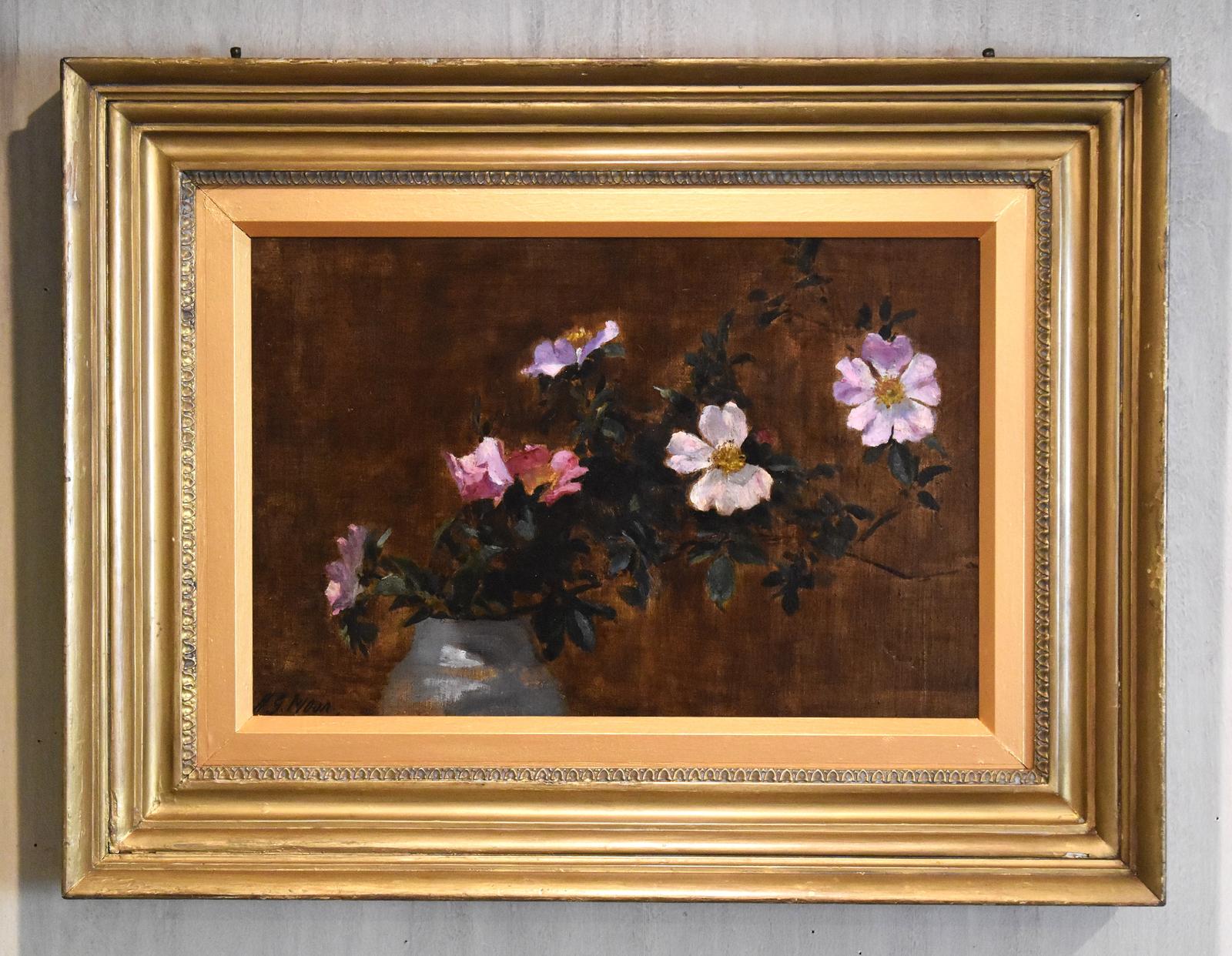 Still Life Oil Painting of Dog Roses by Henry George Moon (1 of 6)