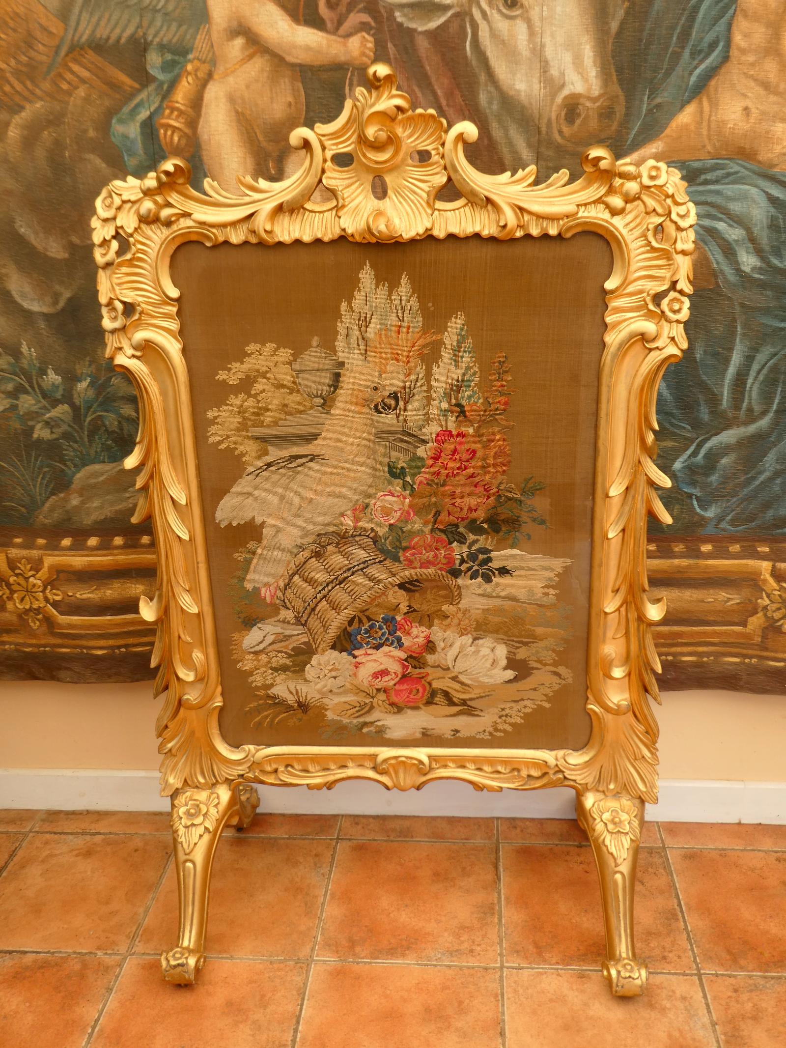 Needlepoint Cockatoo Fire Screen Giltwood (4ft 8") (1 of 16) Needlepoint Cockatoo Fire Screen Giltwood (4ft 8") (1 of 16)