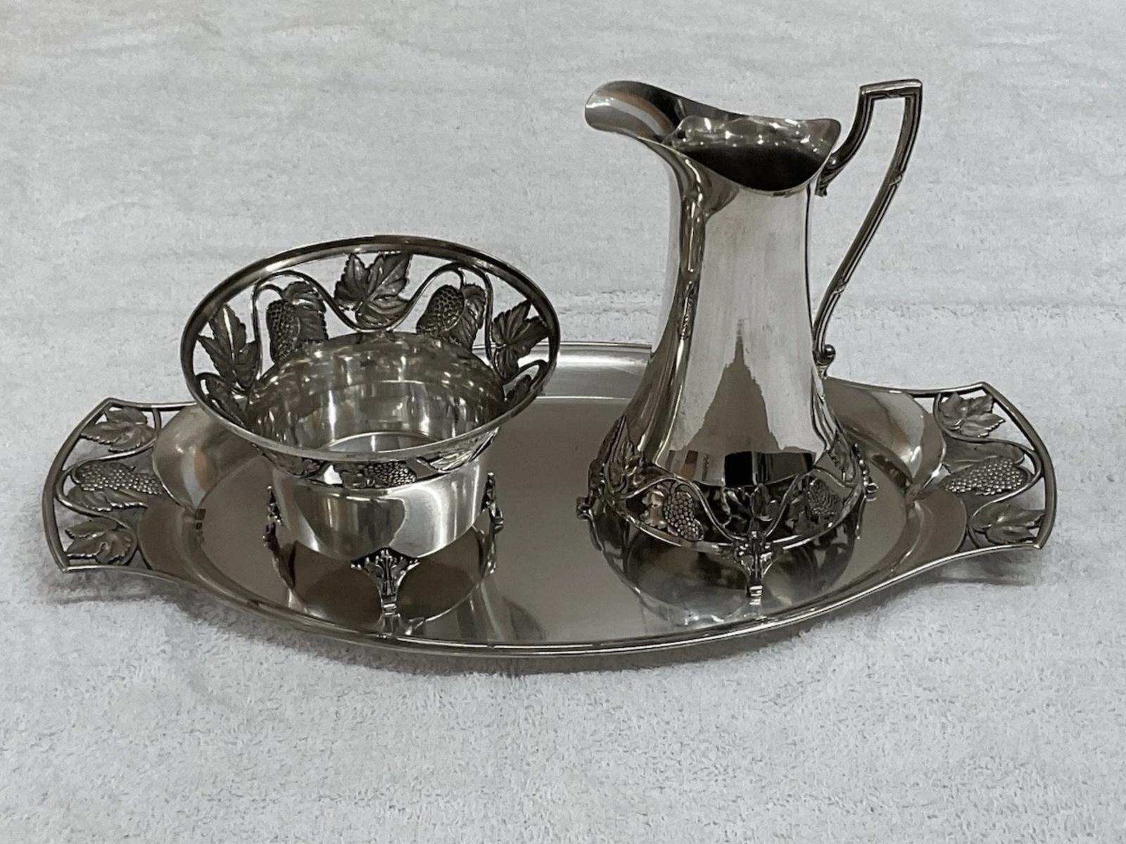 WMF Silver Plated Sugar Cream & Tray Secessionist, Jugendstil - Antique c.1900 (1 of 6) WMF Silver Plated Sugar Cream & Tray Secessionist, Jugendstil - Antique c.1900 (1 of 6)