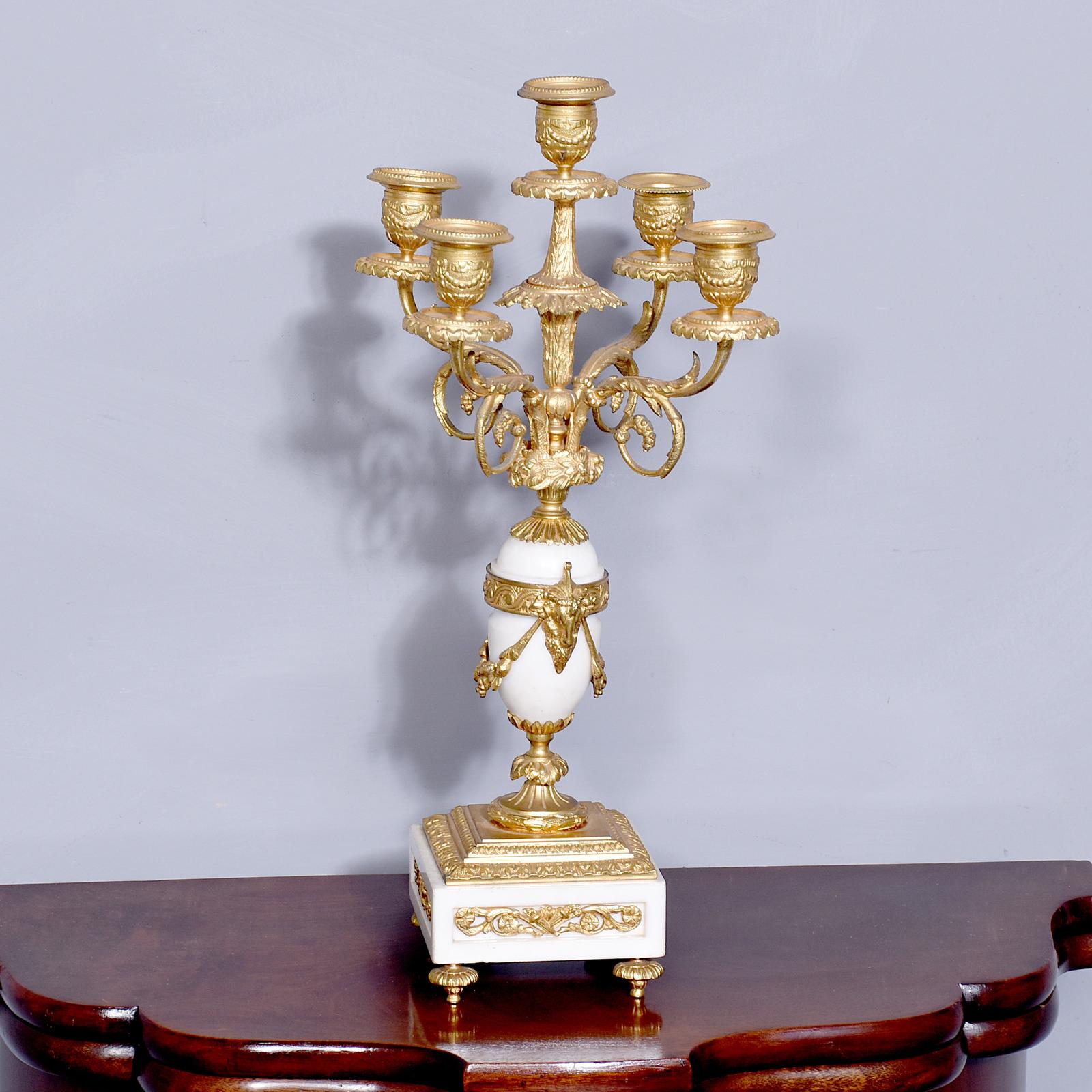 A Gilded and White Marble Candelabrum (1 of 4)