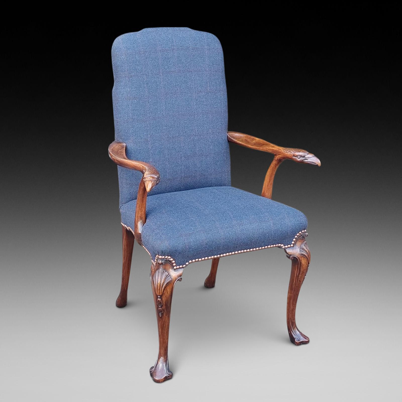 Early 20th Century Carved Walnut Framed Georgian Style Armchair (1 of 9)