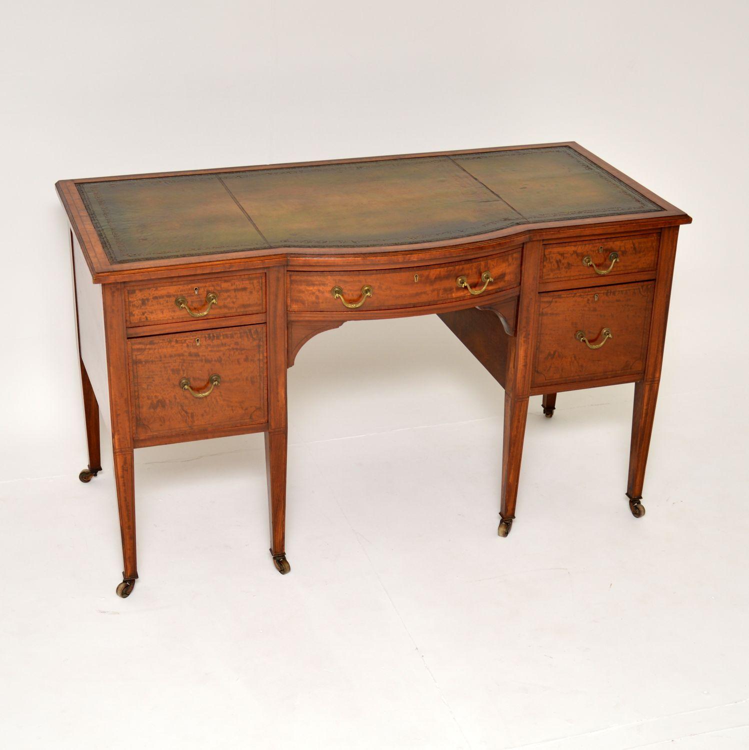 Antique Inlaid Satinwood Leather Top Desk (1 of 10) Antique Inlaid Satinwood Leather Top Desk (1 of 10)