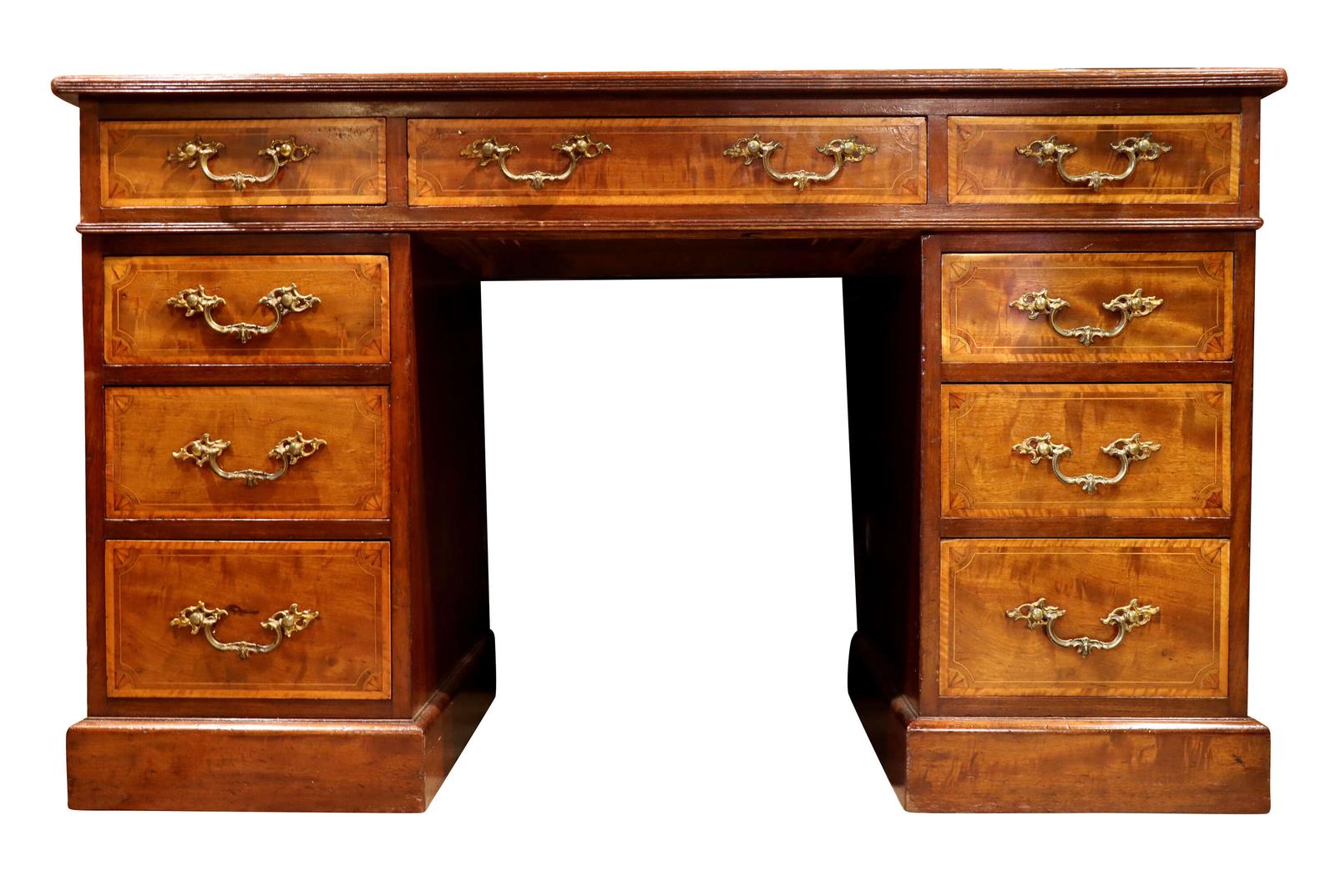 Edwards & Roberts Inlaid Mahogany Pedestal Desk with Original Handles c.1890 (1 of 6) Edwards & Roberts Inlaid Mahogany Pedestal Desk with Original Handles c.1890 (1 of 6)