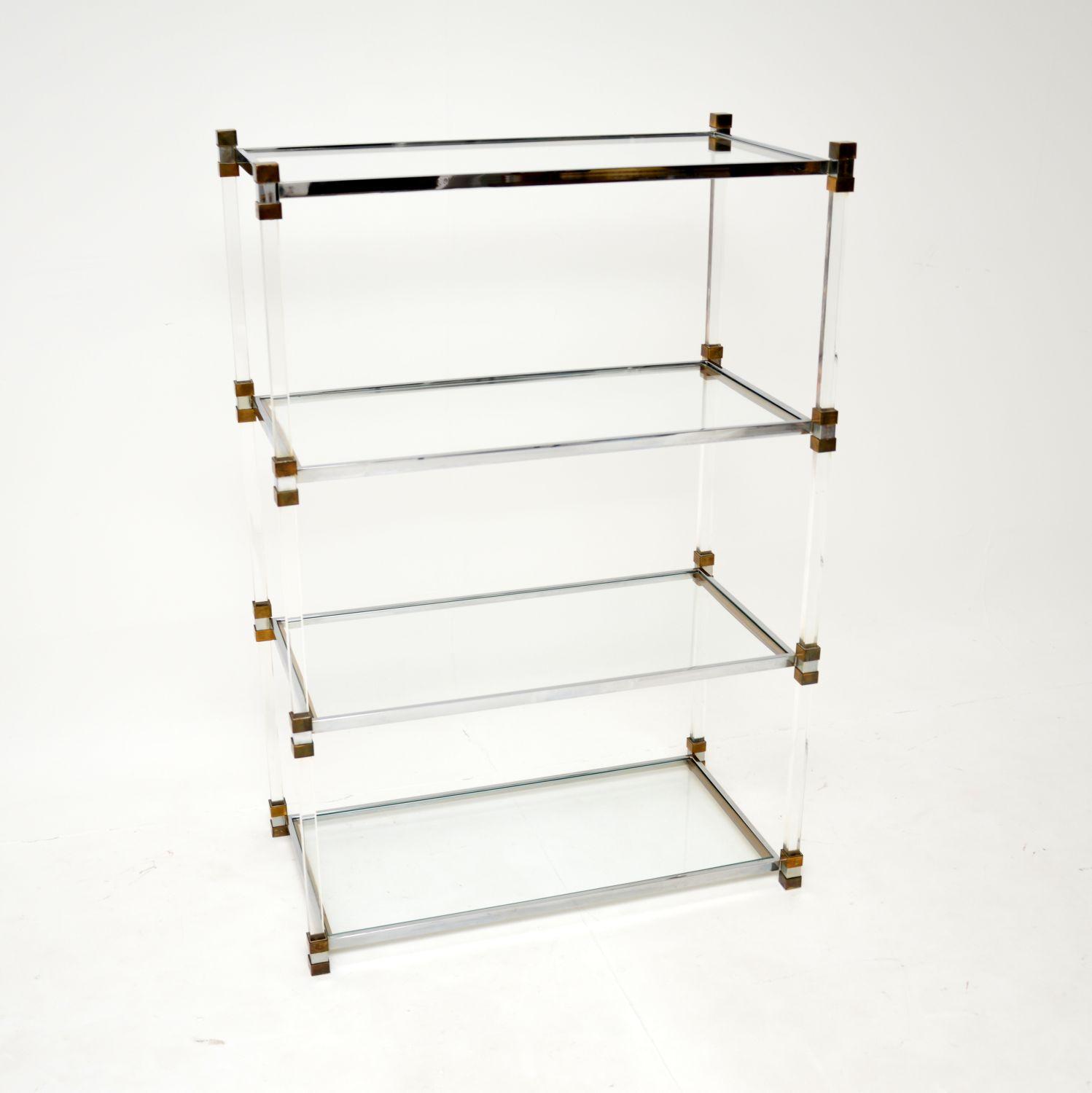 1970s Italian Lucite, Brass & Chrome Etagere Shelving Stand (1 of 10) 1970s Italian Lucite, Brass & Chrome Etagere Shelving Stand (1 of 10)