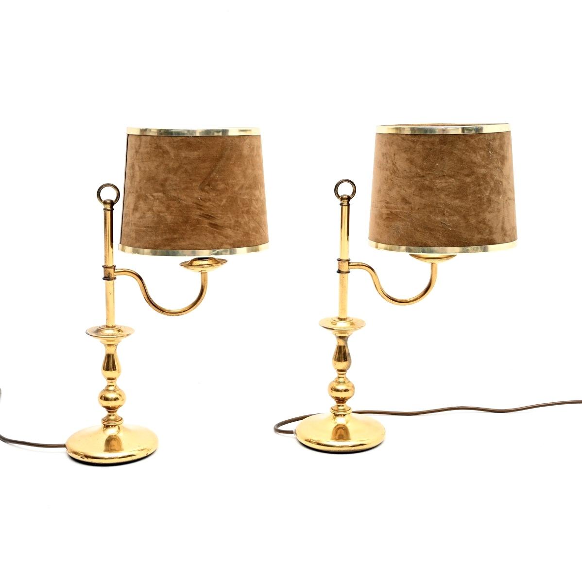 Pair of Vintage Brass Table Lamps with Velvet Shades (1 of 7) Pair of Vintage Brass Table Lamps with Velvet Shades (1 of 7)