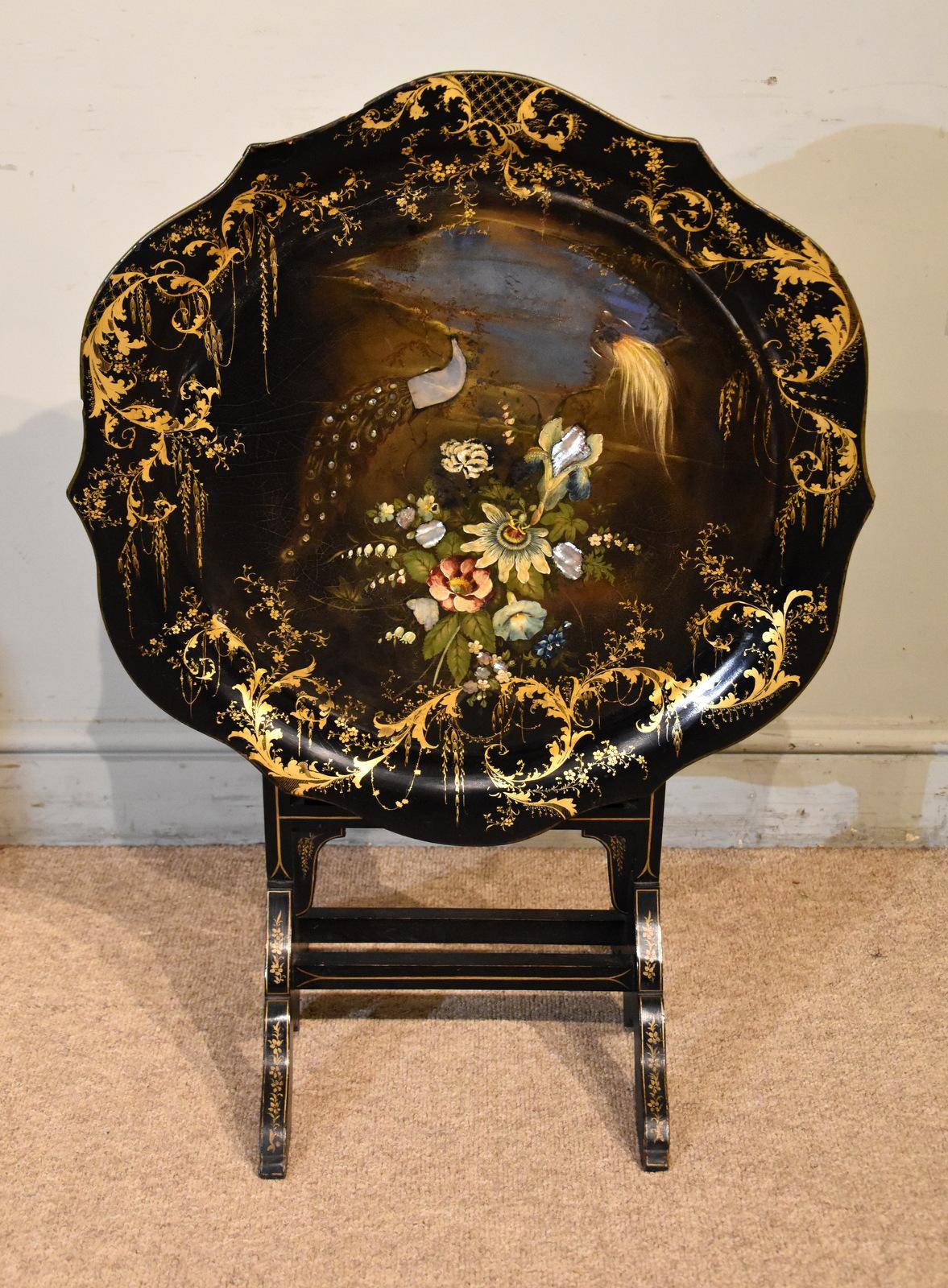 19th Century Papier Mache Tray on Later Stand (1 of 9)