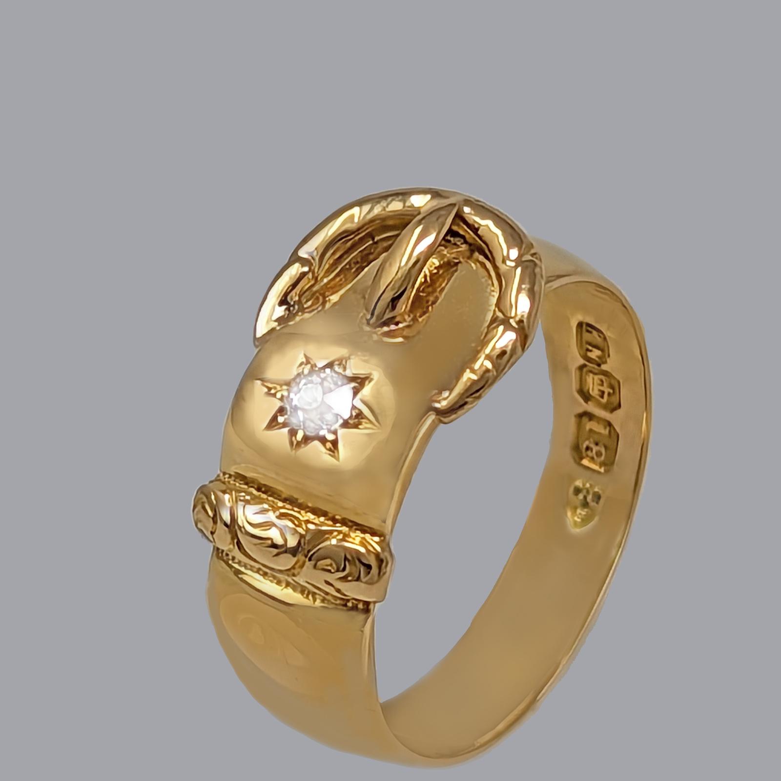Victorian 18ct Gold Diamond Buckle Ring Antique Chester Hallmarked 5.5 Grams (1 of 7)