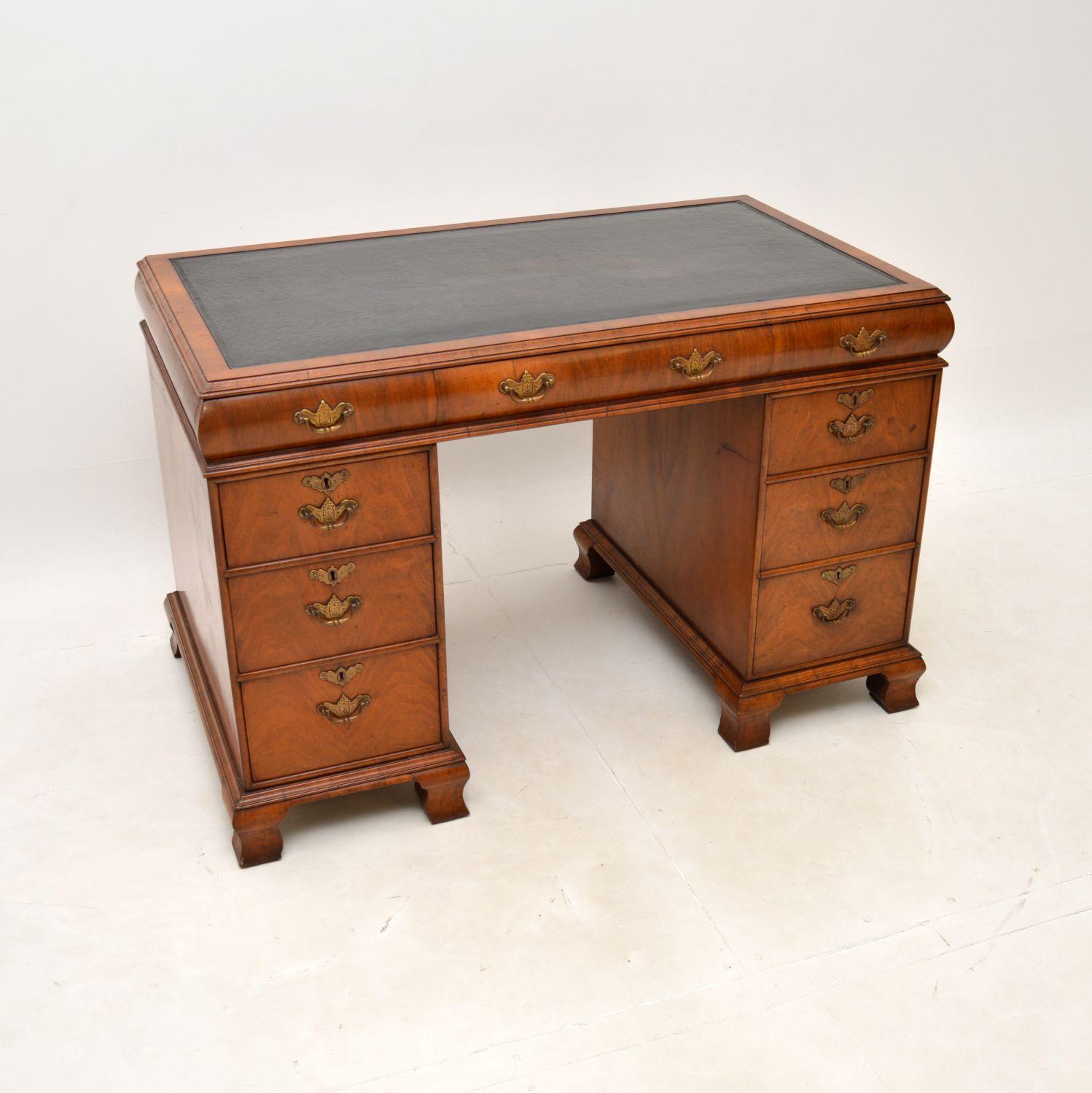 Antique Walnut Leather Top Pedestal Desk (1 of 12) Antique Walnut Leather Top Pedestal Desk (1 of 12)
