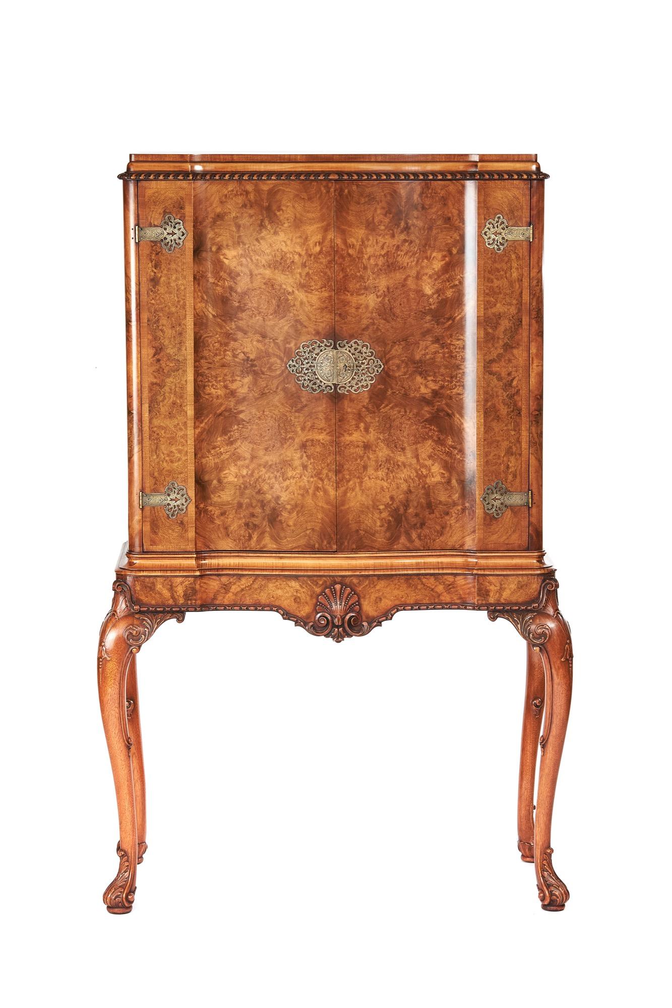 Cocktail  Cabinet   Fine Burr Walnut & Carved 2 Door Cabinet (1 of 11)
