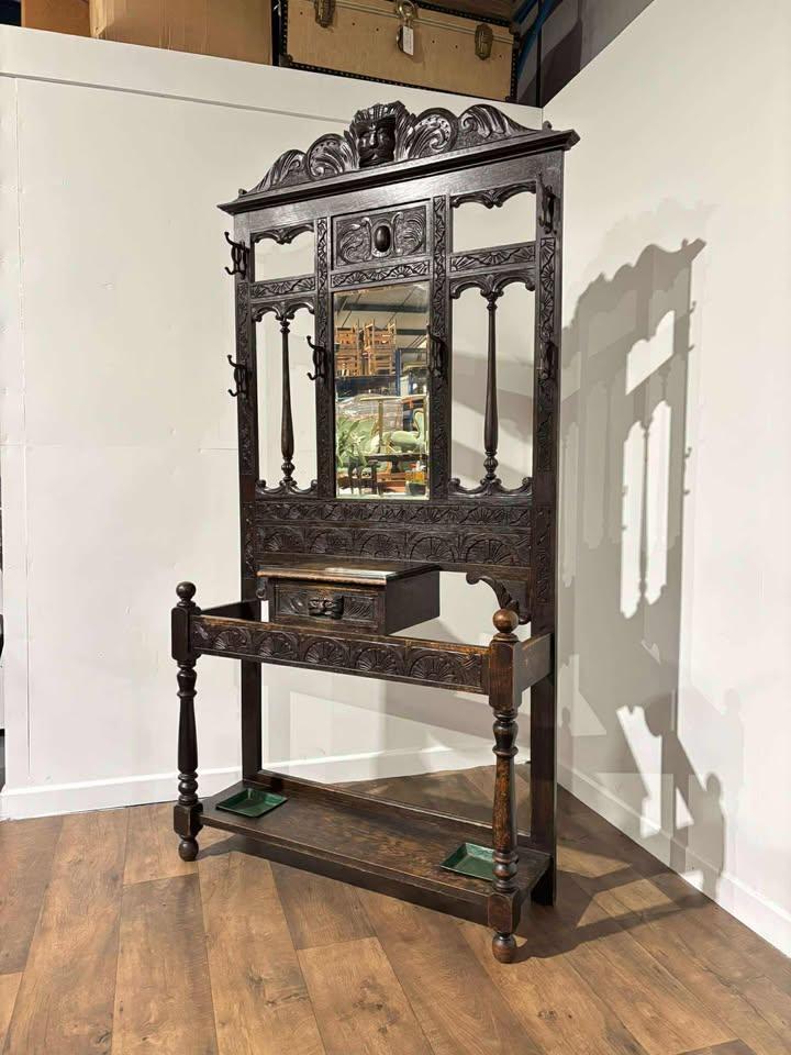 19th Century Carved Oak Hall Stand (1 of 16)
