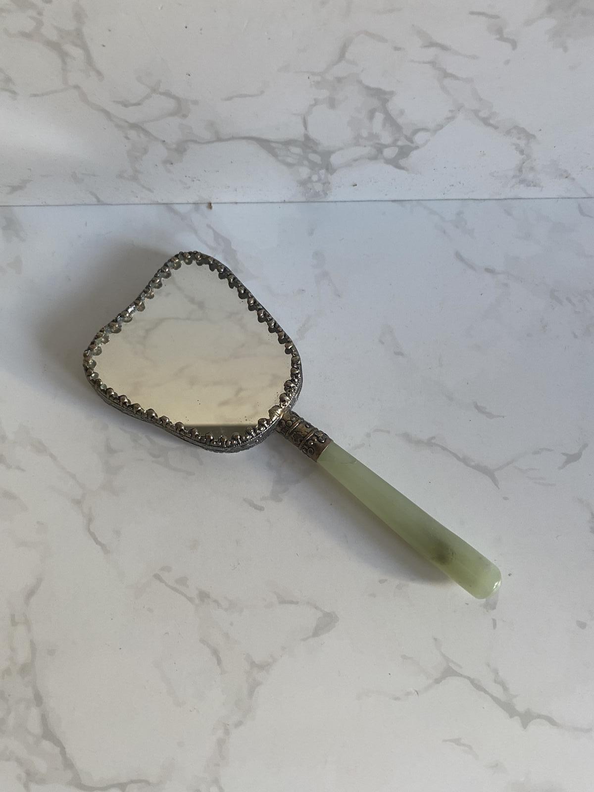 Vintage Chinese Hand Mirror with Jade Handle, Blue & White Porcelain Back & Original Box (1 of 9) Vintage Chinese Hand Mirror with Jade Handle, Blue & White Porcelain Back & Original Box (1 of 9)