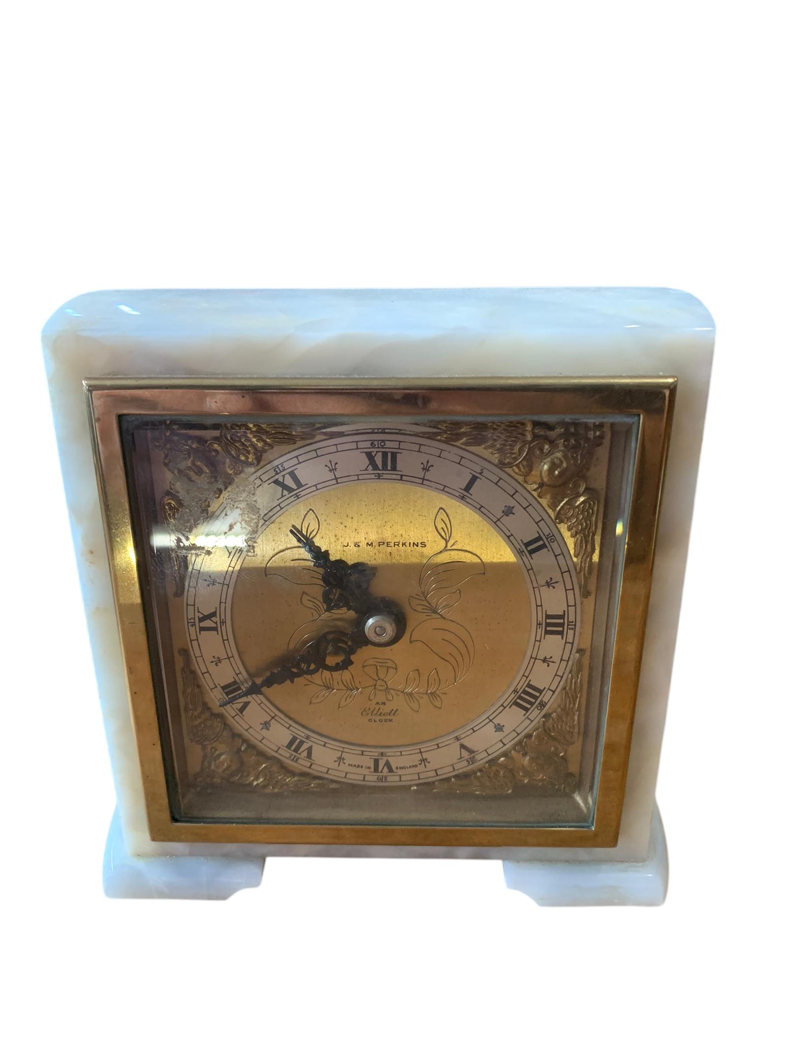 Great White Marble Mantel Clock by Elliott, London - (1 of 8)