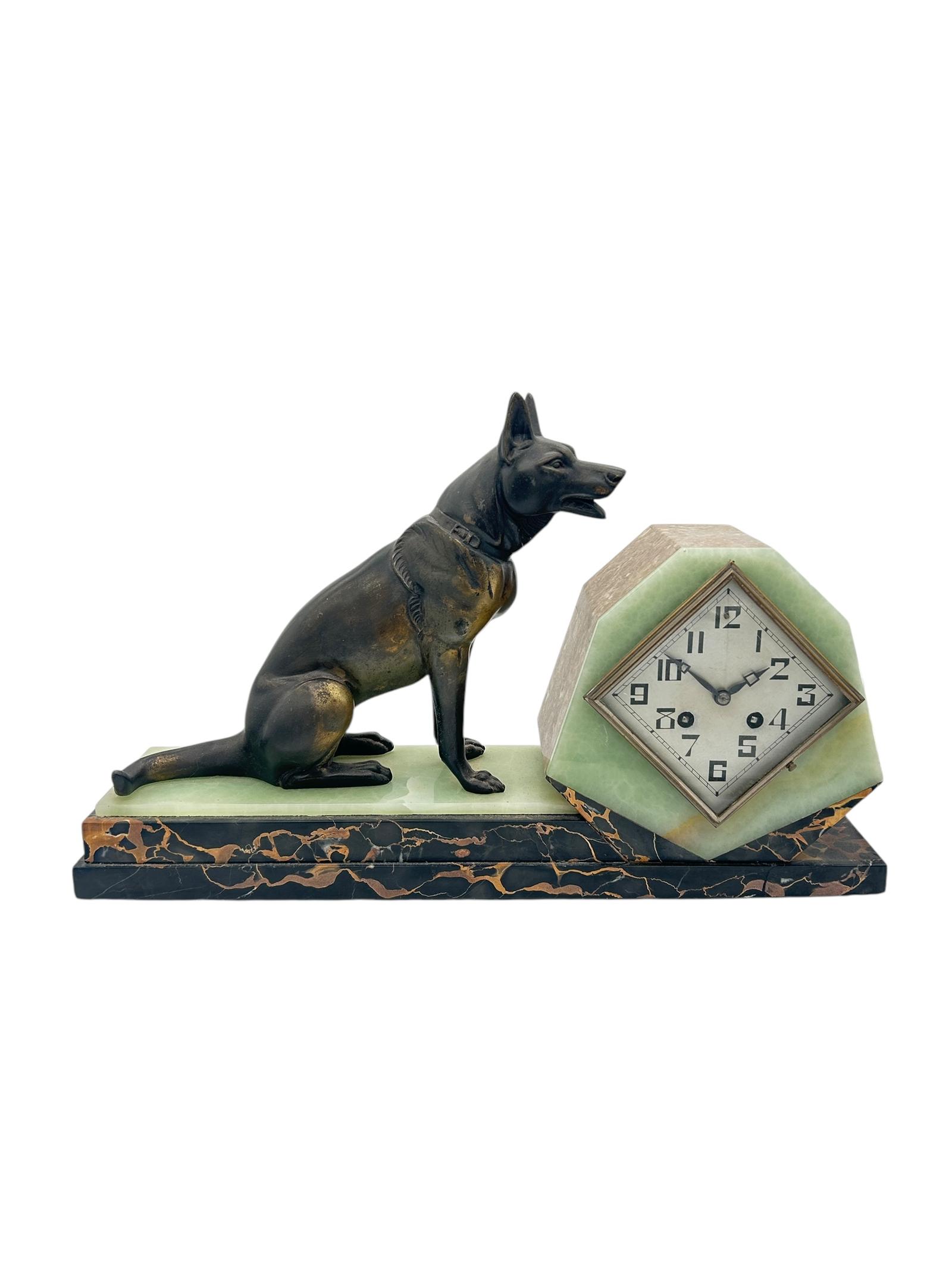 Stunning French Art Deco Marble & Alsatian Dog Figural Mantel Clock – Ca1920 (1 of 12) Stunning French Art Deco Marble & Alsatian Dog Figural Mantel Clock – Ca1920 (1 of 12)