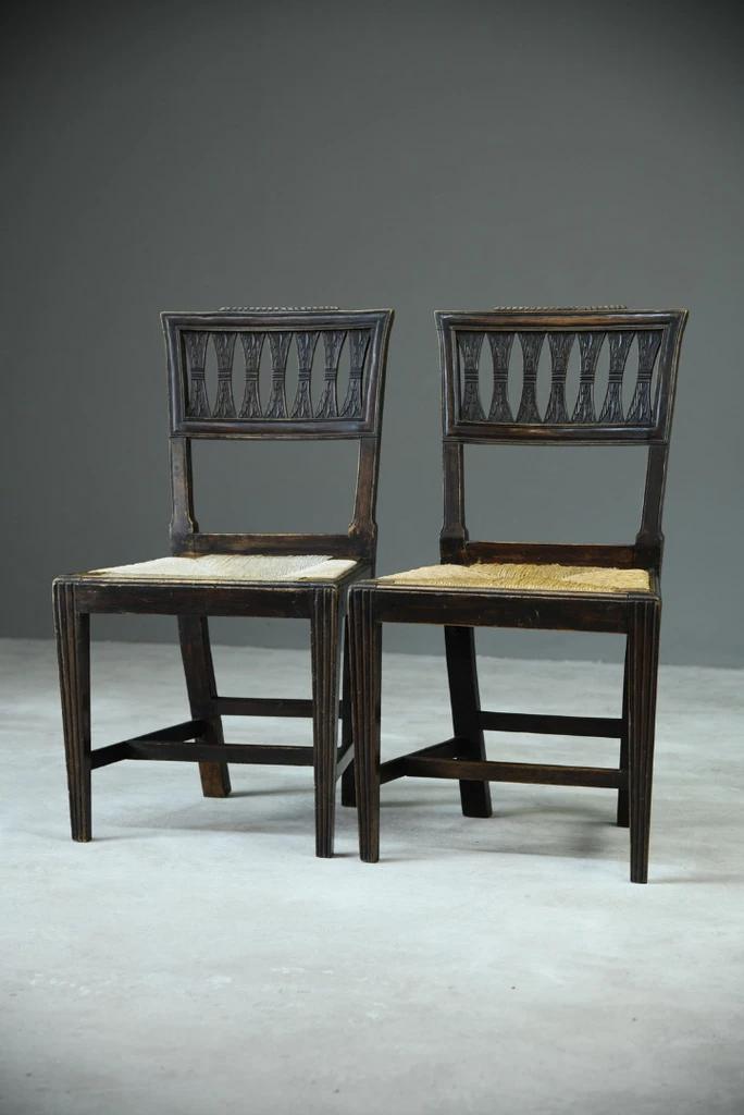 Pair of Stained Fruitwood Rush Kitchen Chairs (1 of 10) Pair of Stained Fruitwood Rush Kitchen Chairs (1 of 10)