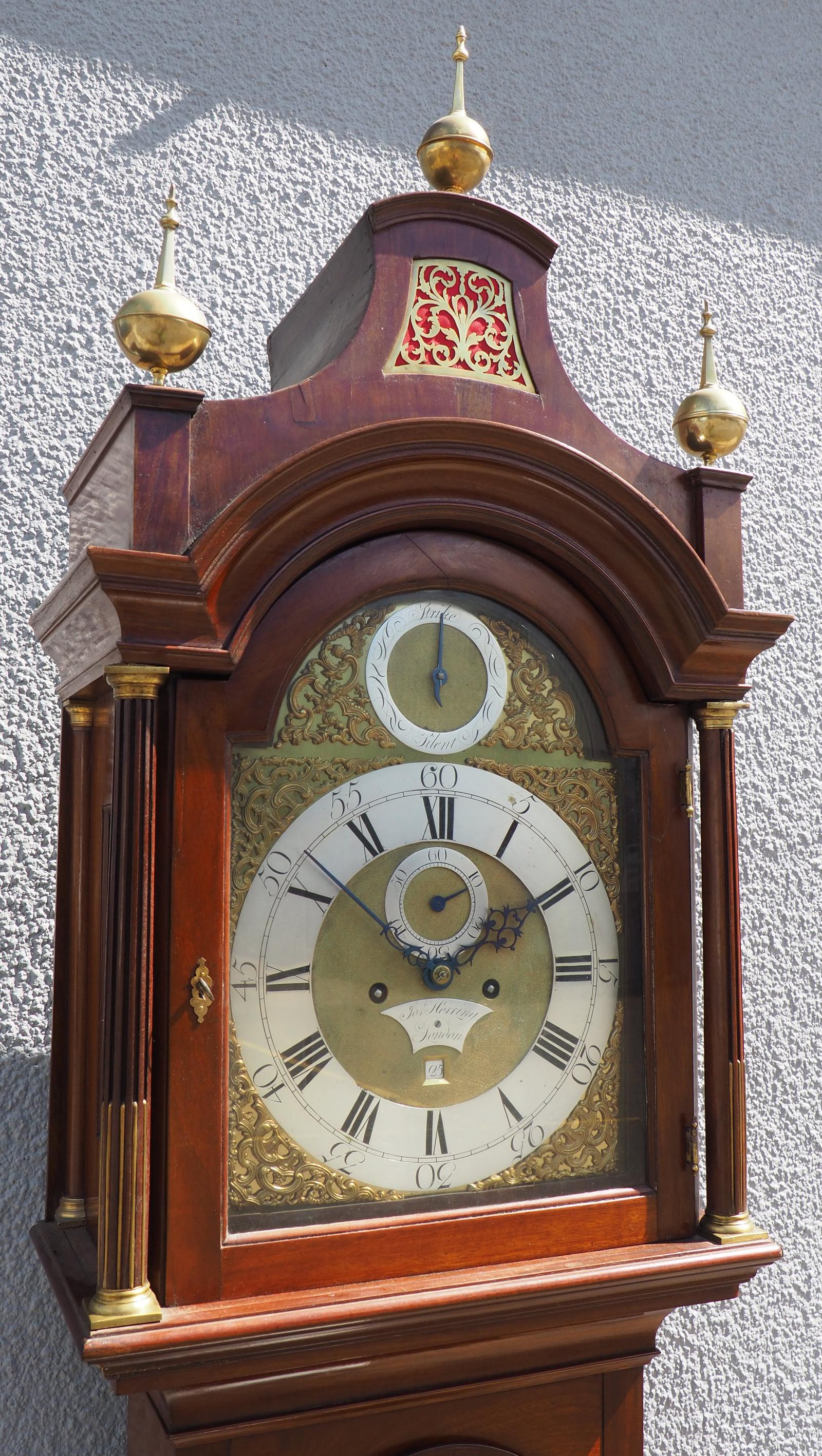 19th Century Pagoda Top Longcase Clock in Solid Mahogany Case Arched Silver & Brass Dial Signed Joseph Herring London (1 of 11)