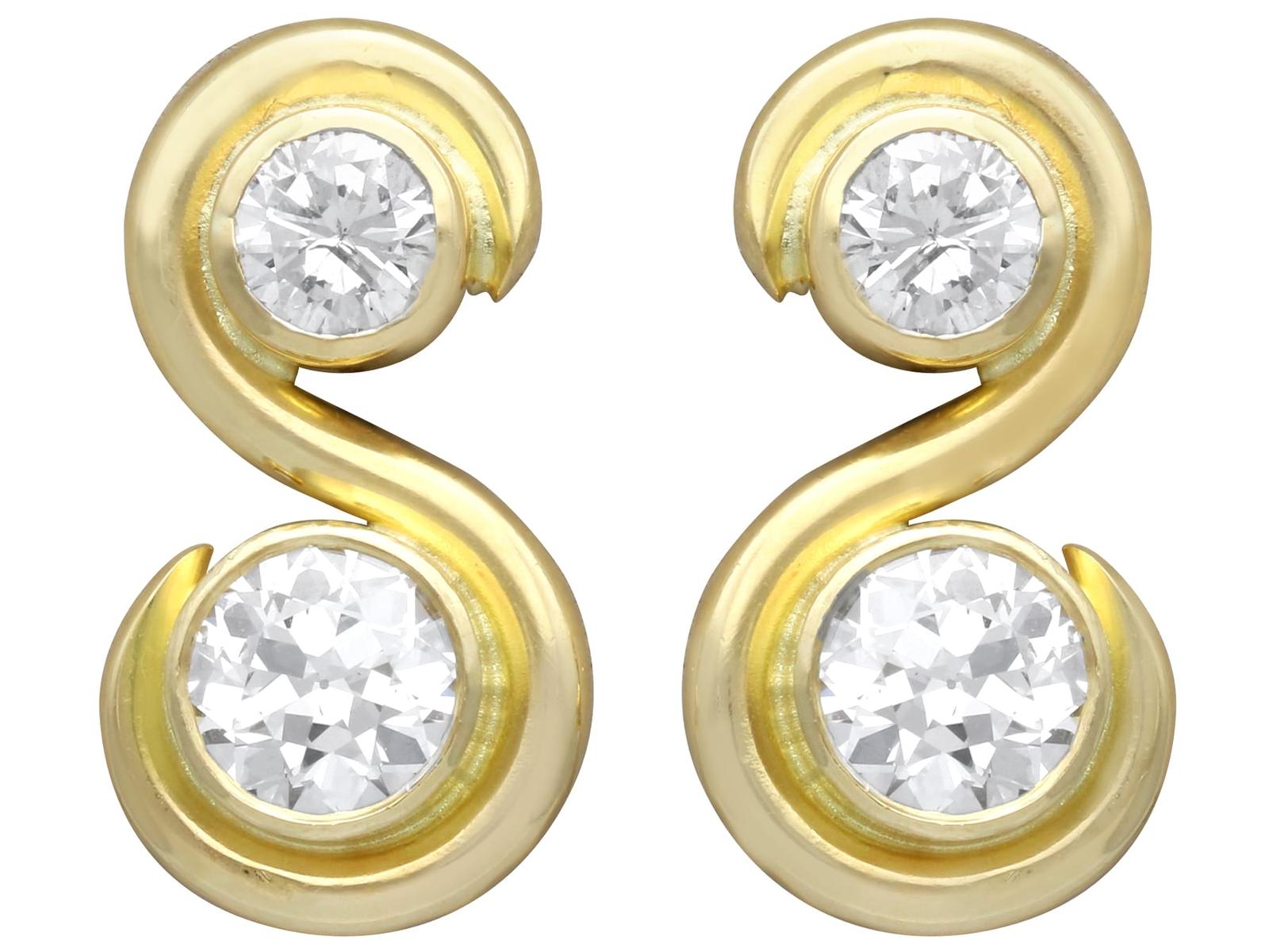Antique and Vintage 2.48ct Diamond and 18ct Yellow Gold Earrings (1 of 13)