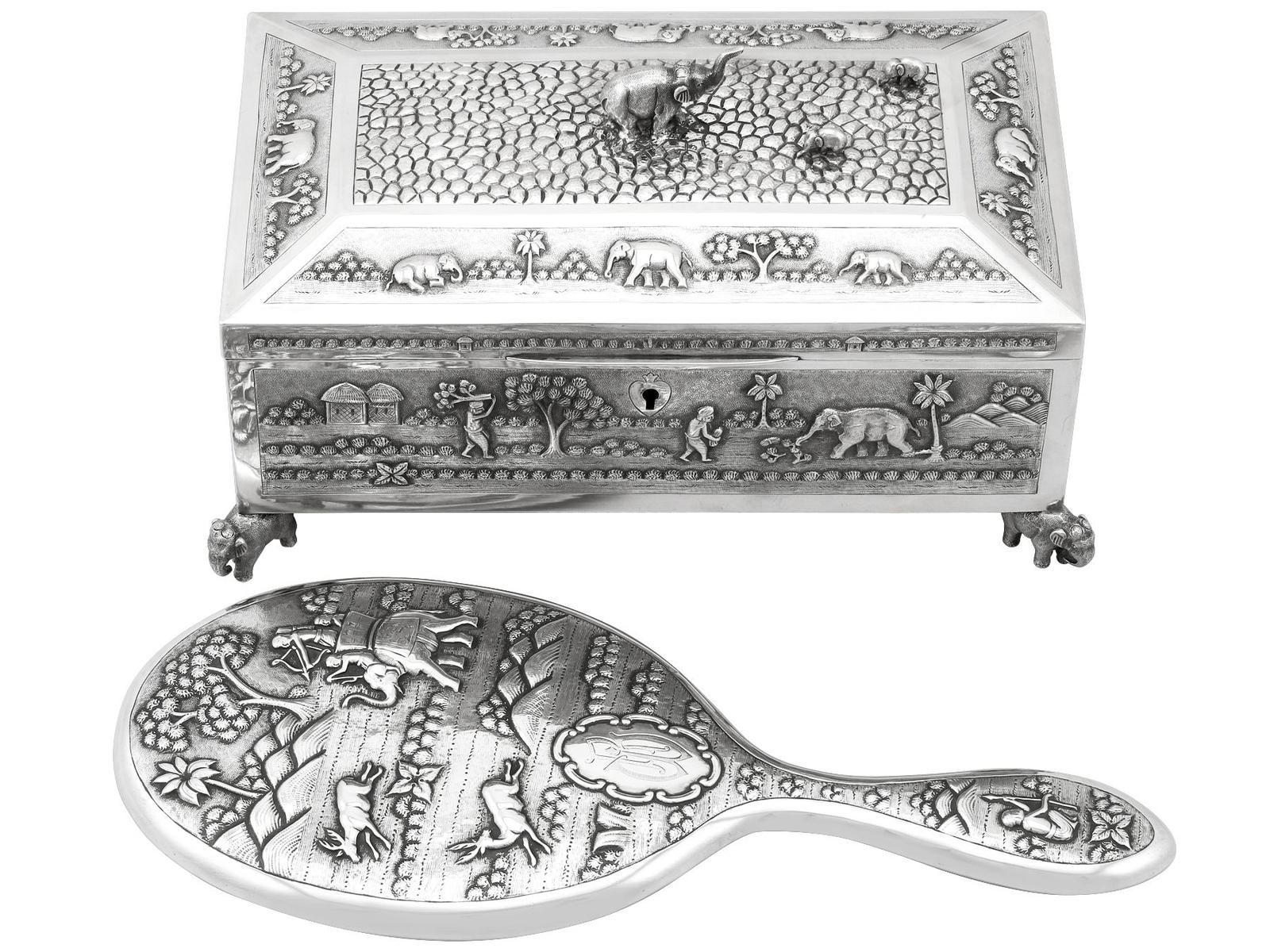Antique Indian Silver Jewellery Casket & Hand Mirror c.1890 (1 of 21)