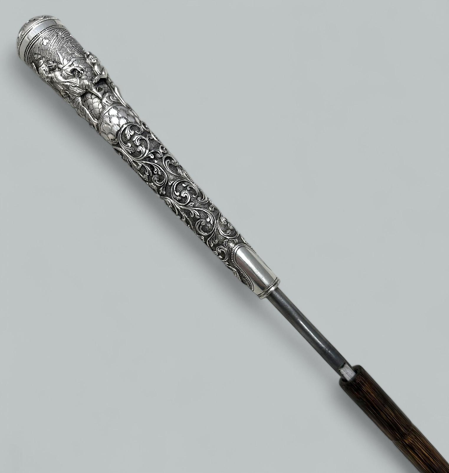 Antique 19th Century Gentlemans Sword Walking Stick Cane Sterling Silver Partridge Wood (1 of 8)
