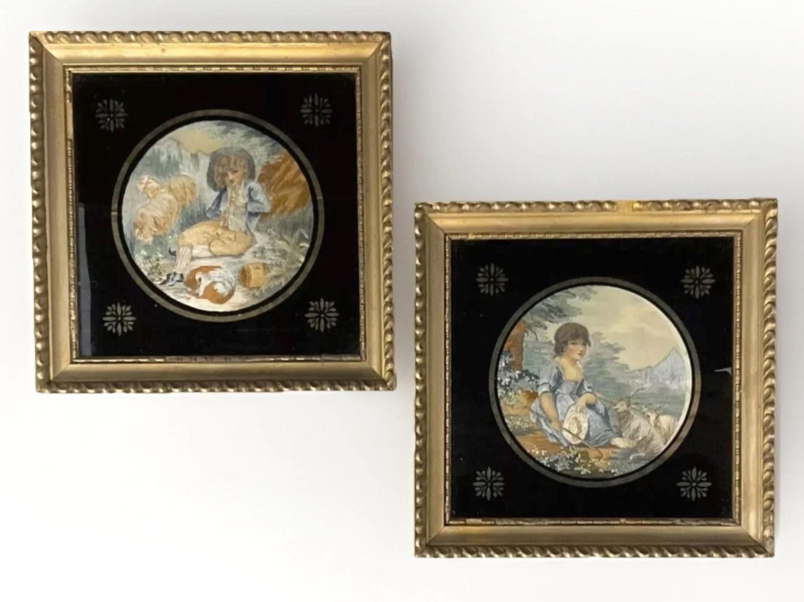 Pair of Victorian Silkwork Embroideries of Shepherd & Shepherdess Antique c.1860 (1 of 8) Pair of Victorian Silkwork Embroideries of Shepherd & Shepherdess Antique c.1860 (1 of 8)
