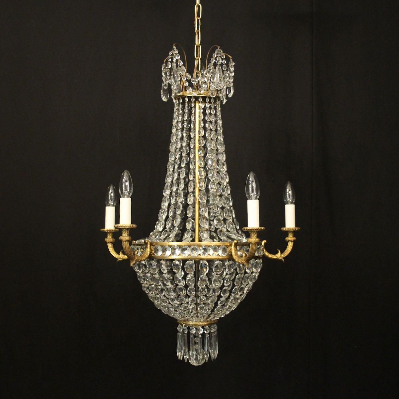 French Gilded 5 Light Tent & Waterfall Chandelier (1 of 10)