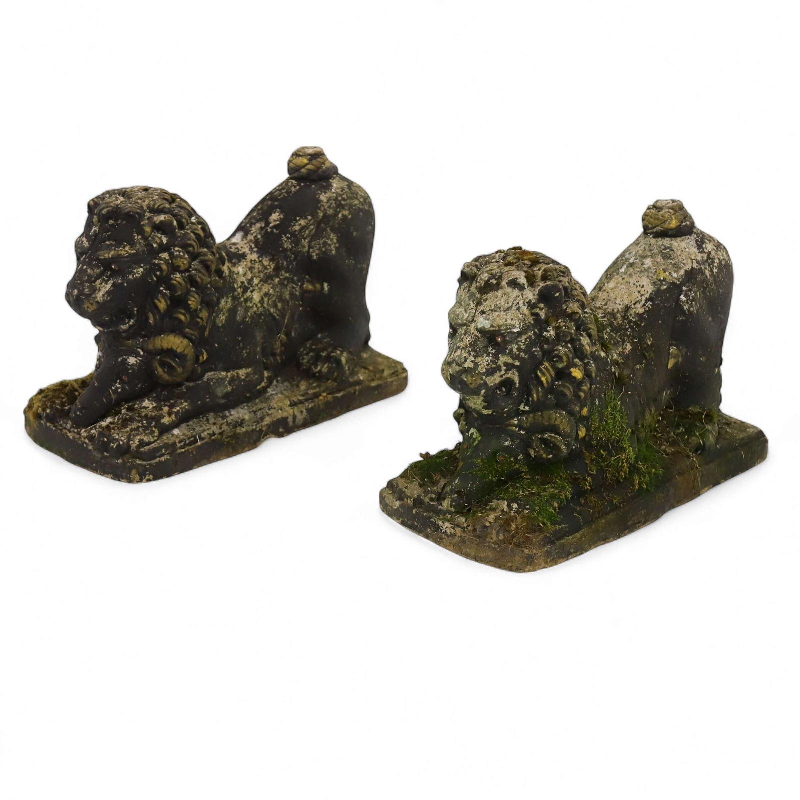Pair of Mid‑Century English Garden Lions Guarding Ram’s Heads Original Paint (1 of 11)