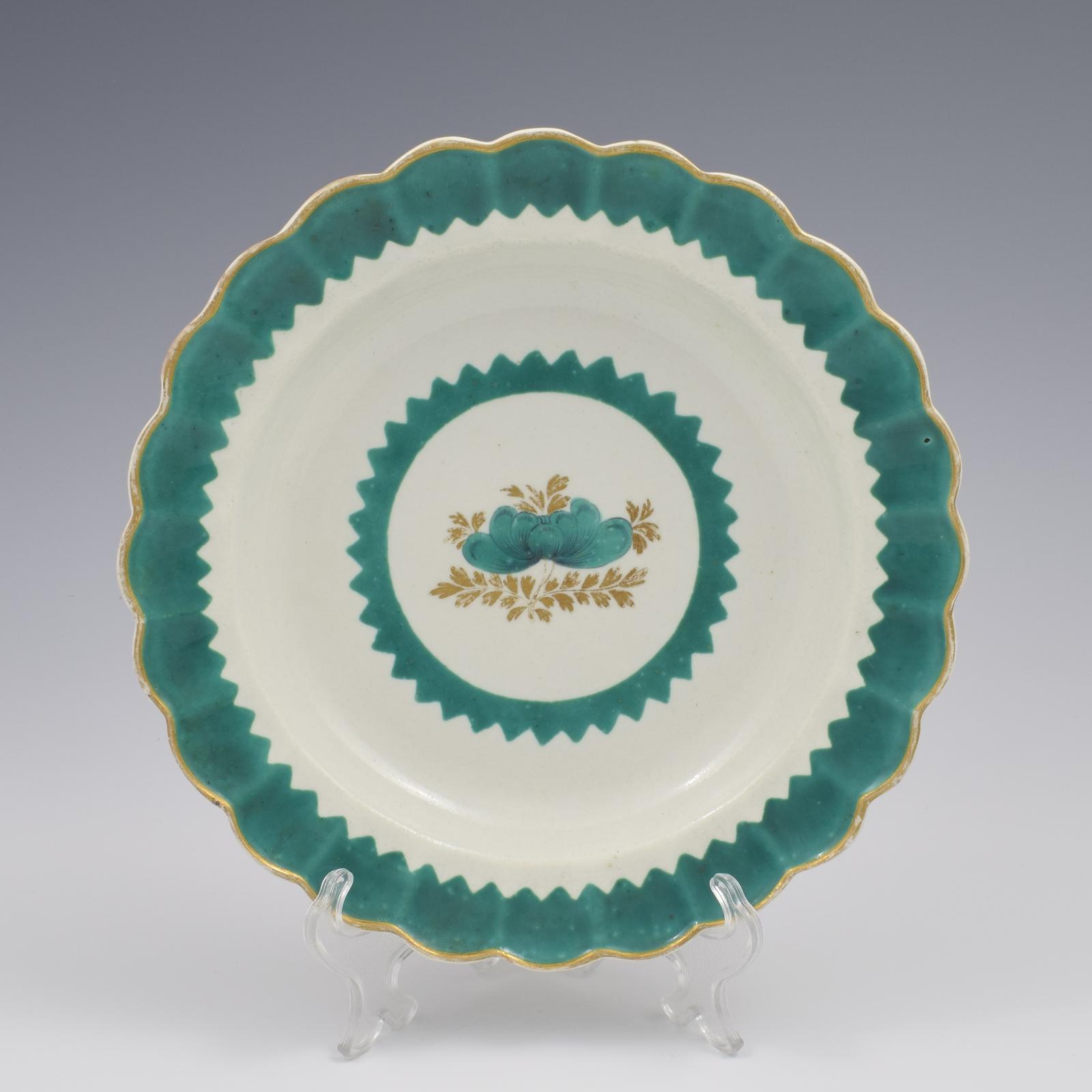 First Period Worcester Porcelain French Green Sawtooth Dessert Plate c.1770 (1 of 3)