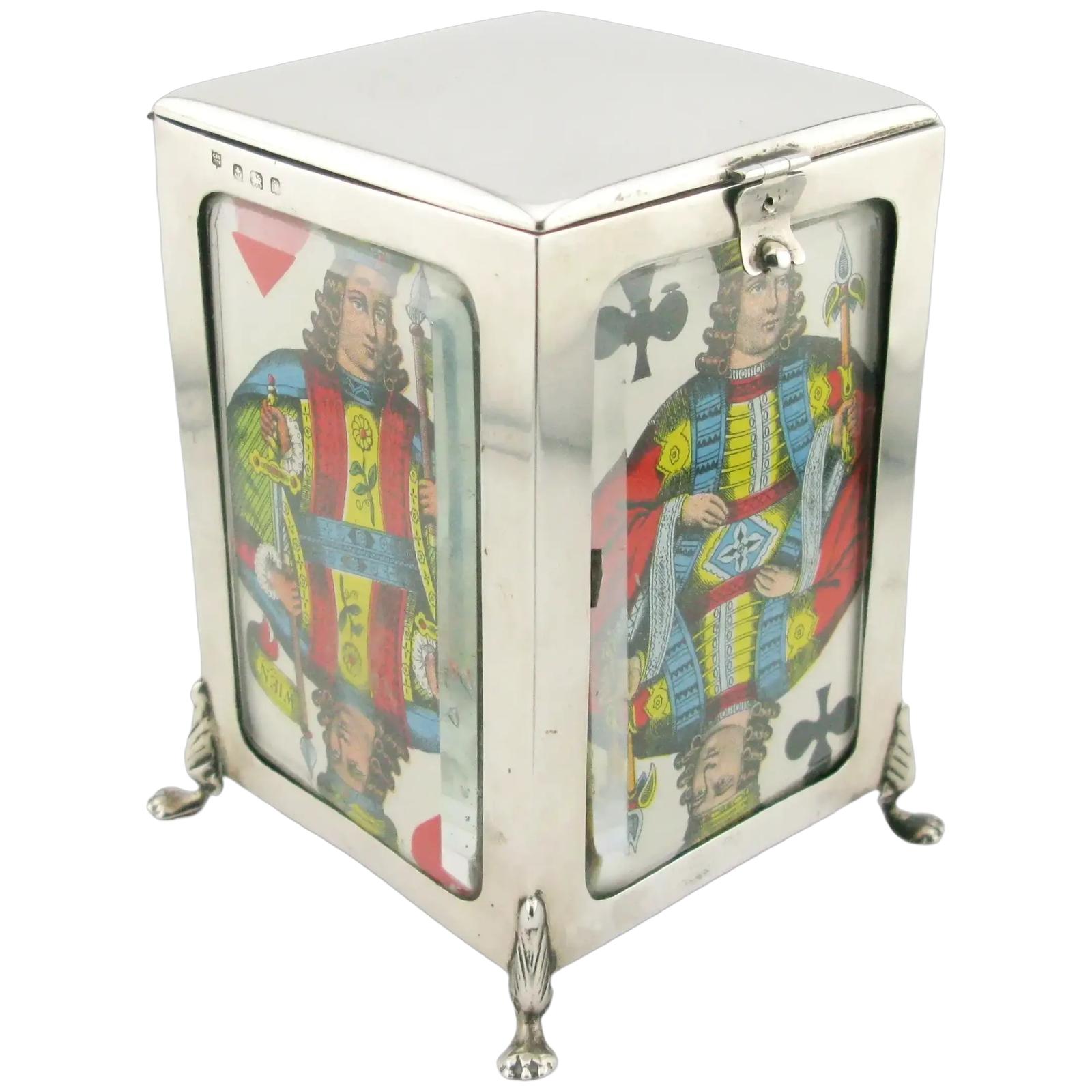 Edwardian Silver Mounted Glazed Playing Cards Box 1908 (1 of 11)