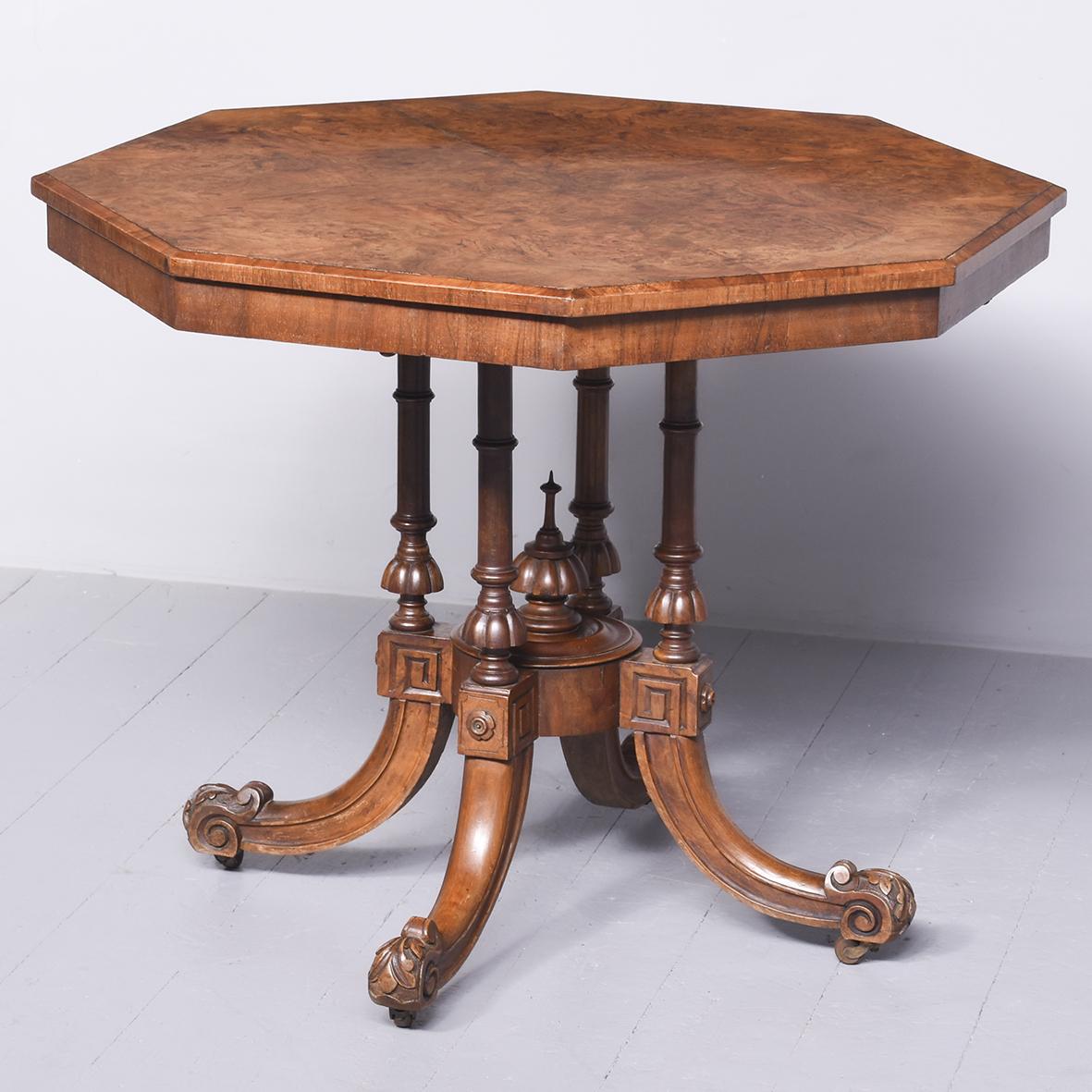 Quality Mid Victorian Octagonal Burr Walnut Centre Table (1 of 6)