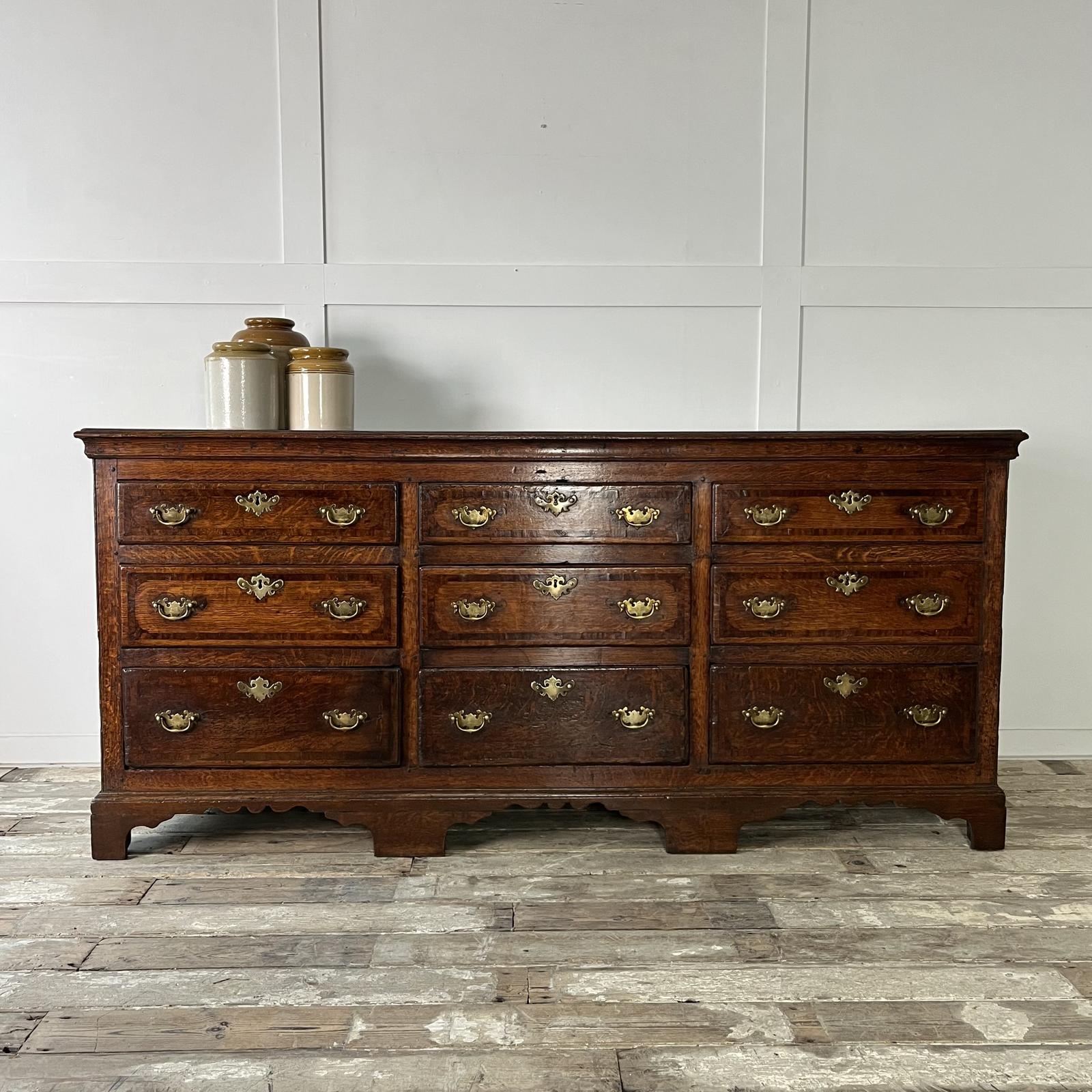 18th Century Oak Nine Drawer Dresser Base (1 of 18)