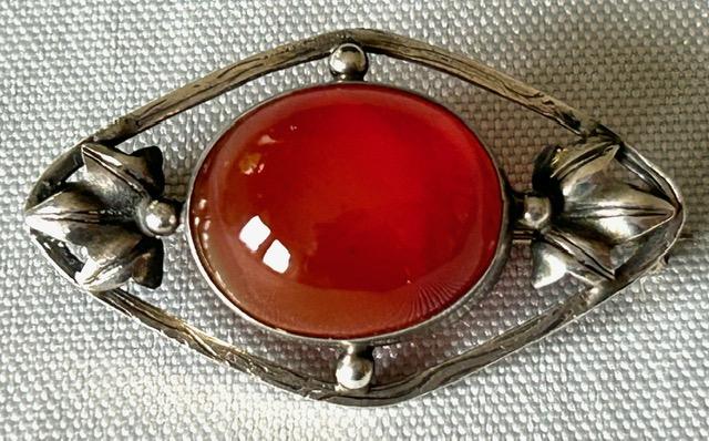 Art Nouveau Silver & Carnelian Brooch (1 of 6)