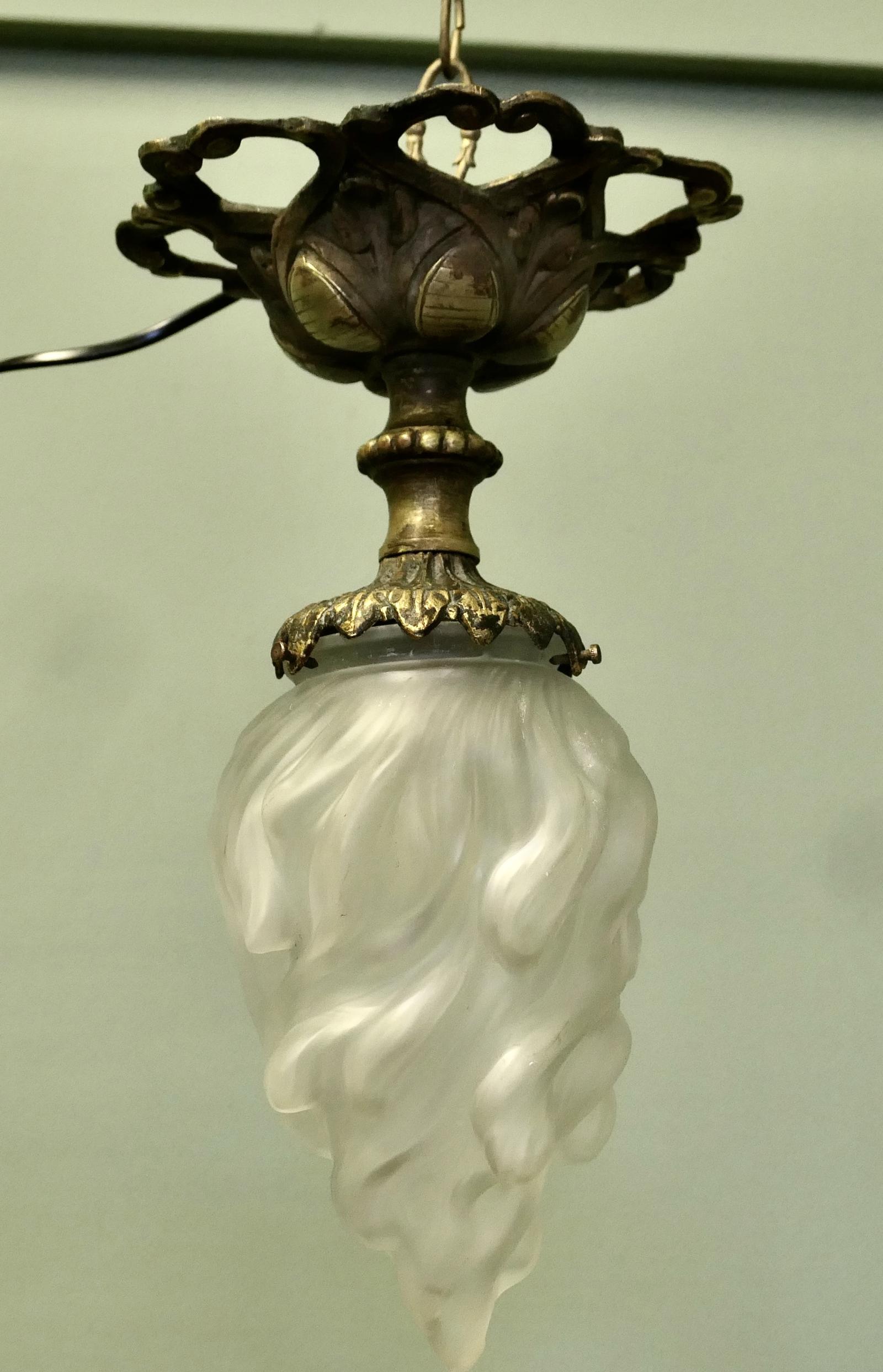 Arts & Crafts Brass Ceiling Light with Flame Glass Shade (1 of 5) Arts & Crafts Brass Ceiling Light with Flame Glass Shade (1 of 5)