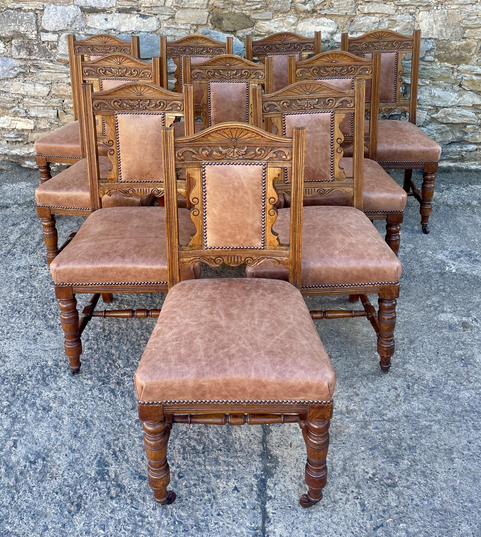 Set of 10 Victorian Oak Dining Chairs (1 of 9)