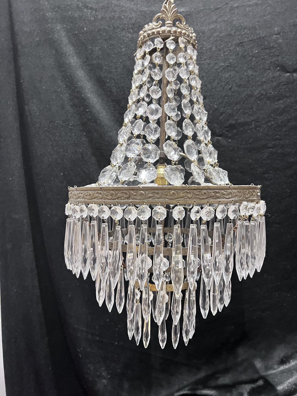 One Light French Tent & Waterfall Empire Antique Crystal Chandelier (1 of 14)
