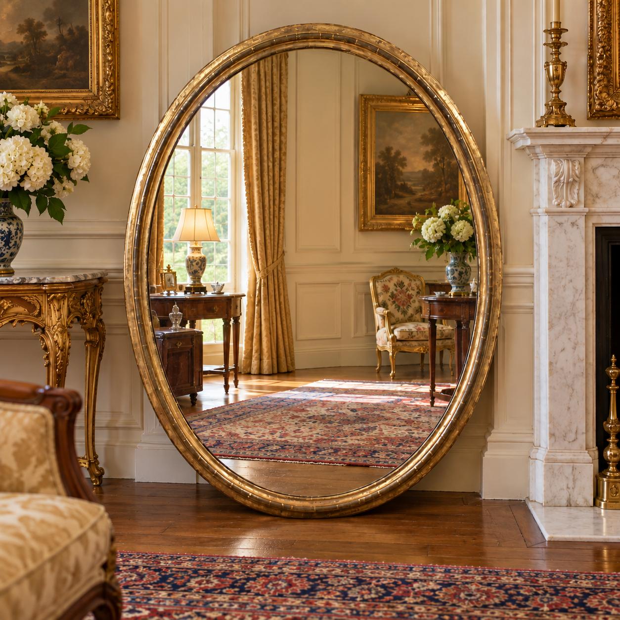 Very Large 19th Century Oval Mirror (1 of 2) Very Large 19th Century Oval Mirror (1 of 2)
