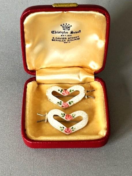 Gorgeous Pair of Edwardian Silver & Guilloche Enamel Heart Shaped Hairclips (1 of 7) Gorgeous Pair of Edwardian Silver & Guilloche Enamel Heart Shaped Hairclips (1 of 7)