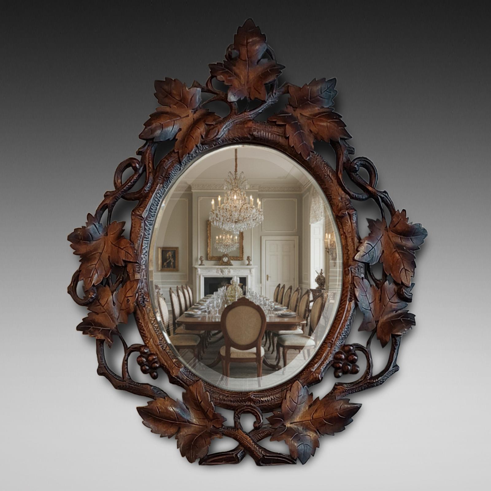 Late 19thc Linden Wood Black Forest Wall Mirror (1 of 7)