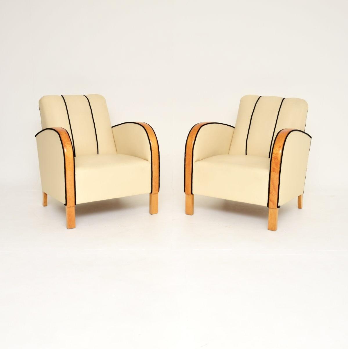 Pair of Swedish Art Deco Armchairs in Leather and Satin Birch (1 of 11)