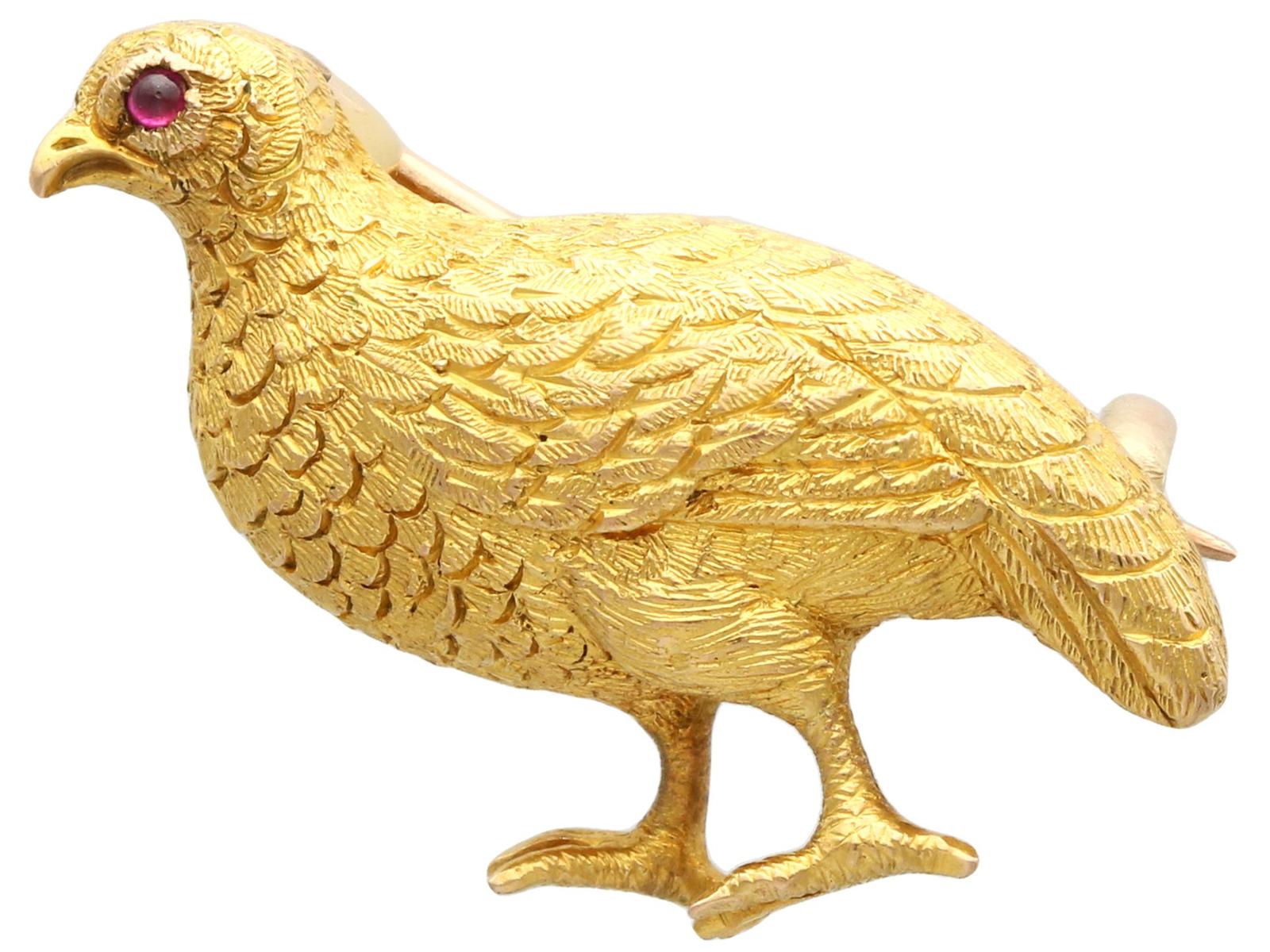 Ruby & 18ct Yellow Gold Grouse Brooch - Antique Victorian (1 of 9)
