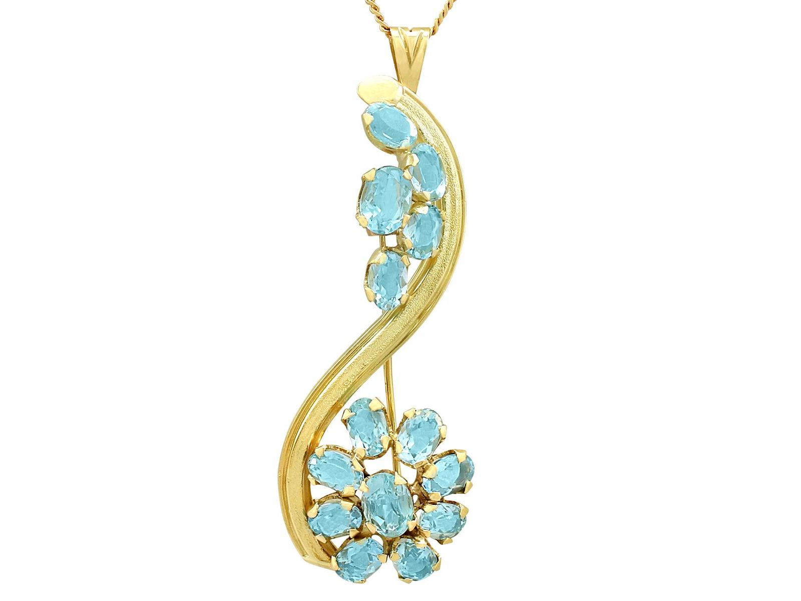 6.05ct Aquamarine & 18ct Yellow Gold Pendant / Brooch - Vintage c.1950 (1 of 12)