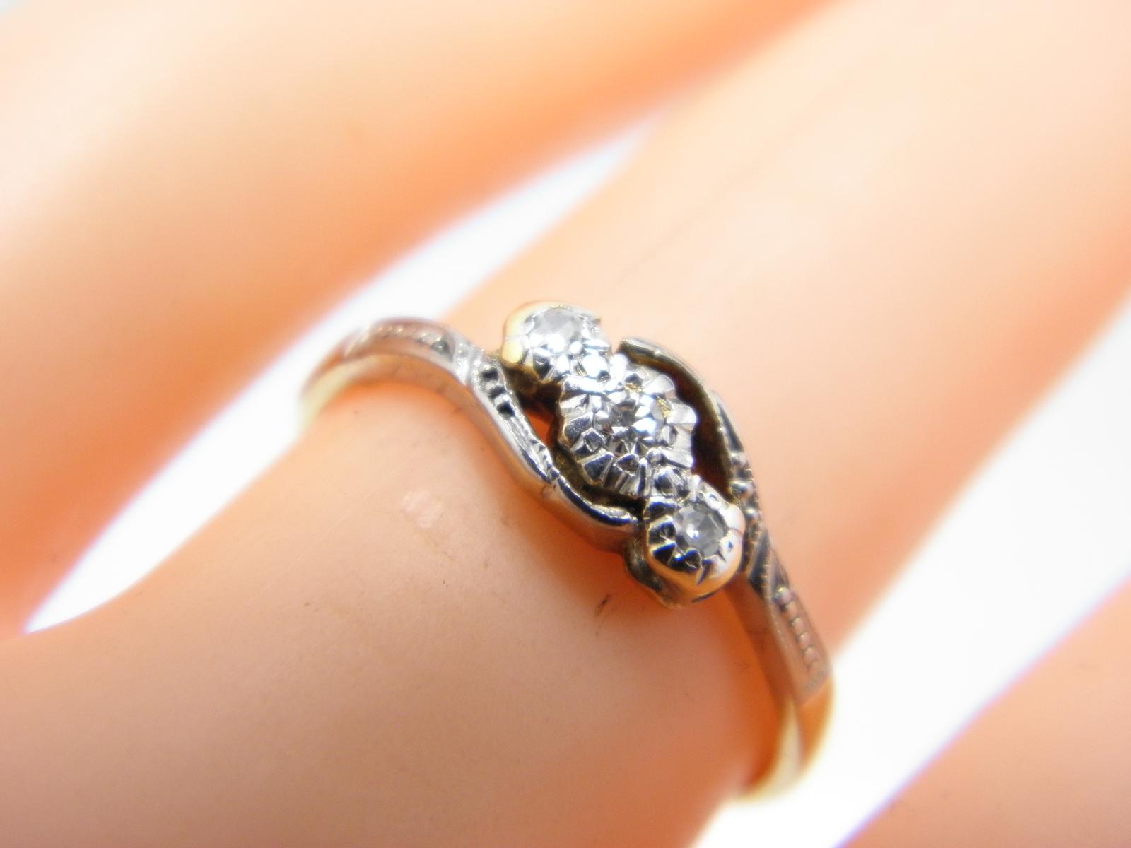 Antique 18ct Gold Platinum Diamond Trilogy Twist Ring Size L (1 of 12)