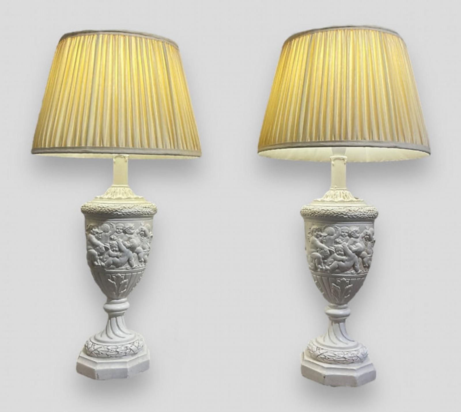 Pair of Moulded Plaster Lamps with Shades (1 of 5)