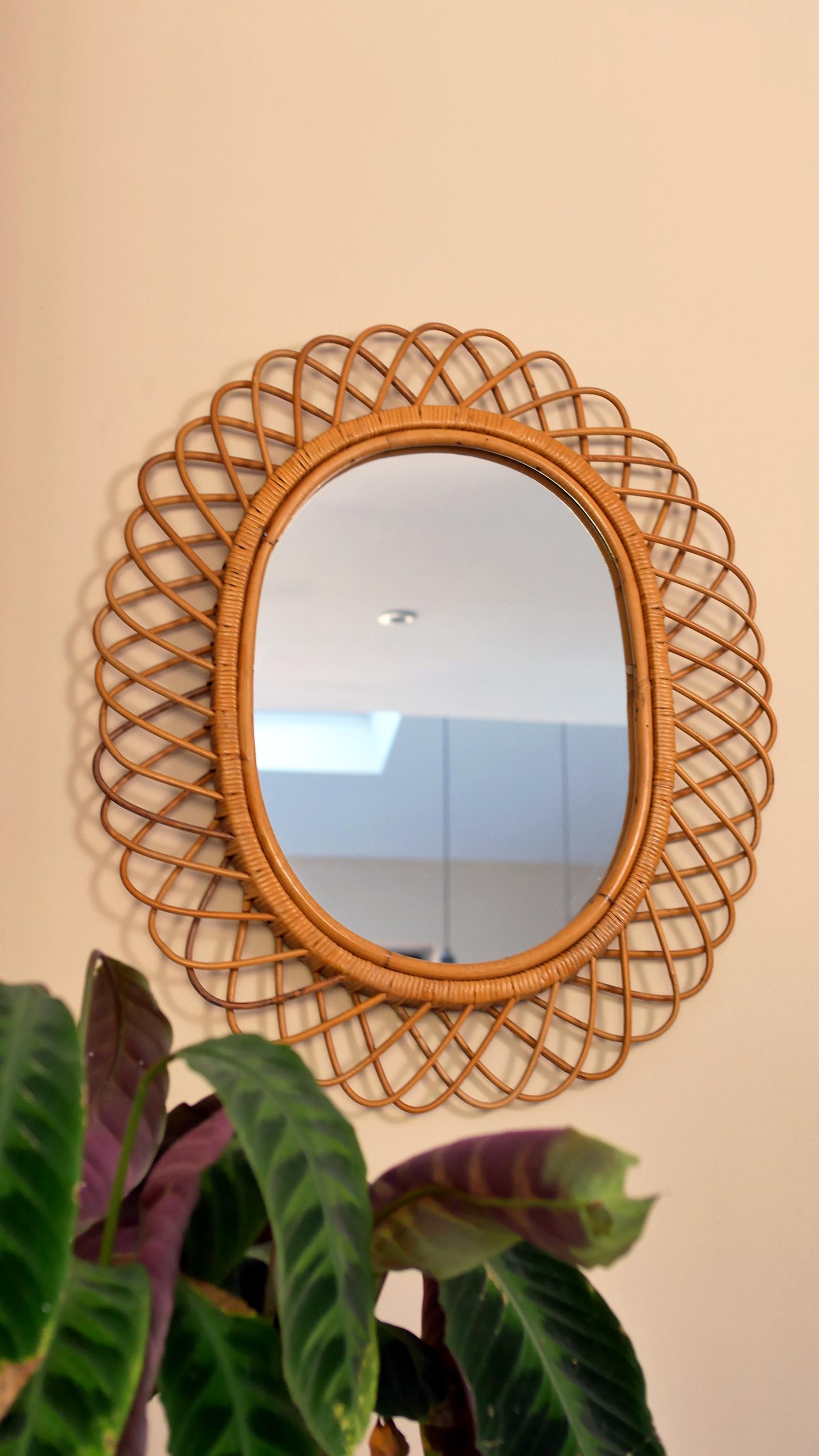 Mid-century Italian Rattan and Bamboo Mirror1960s (1 of 8) Mid-century Italian Rattan and Bamboo Mirror1960s (1 of 8)