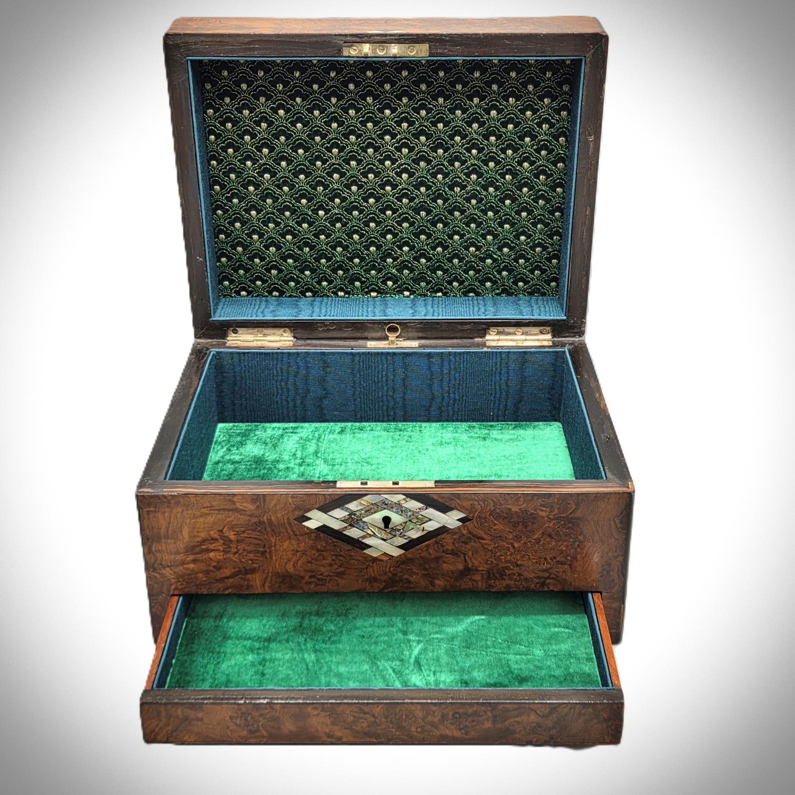 Victorian Burr Walnut & Inlaid Jewellery Box (1 of 11)