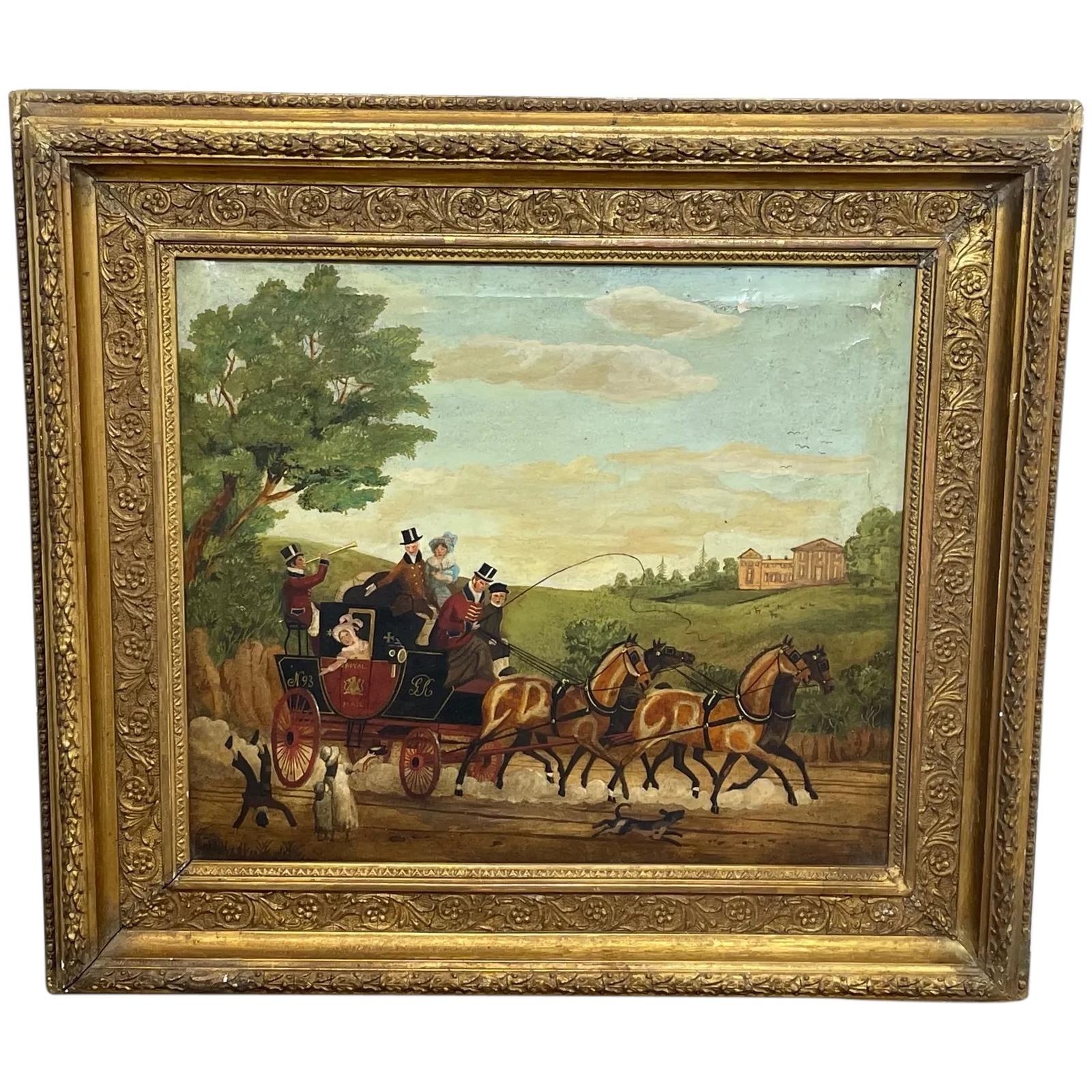 19th Century Oil Painting Royal Mail Carriage Coach With Horses After James Pollard (1 of 51)