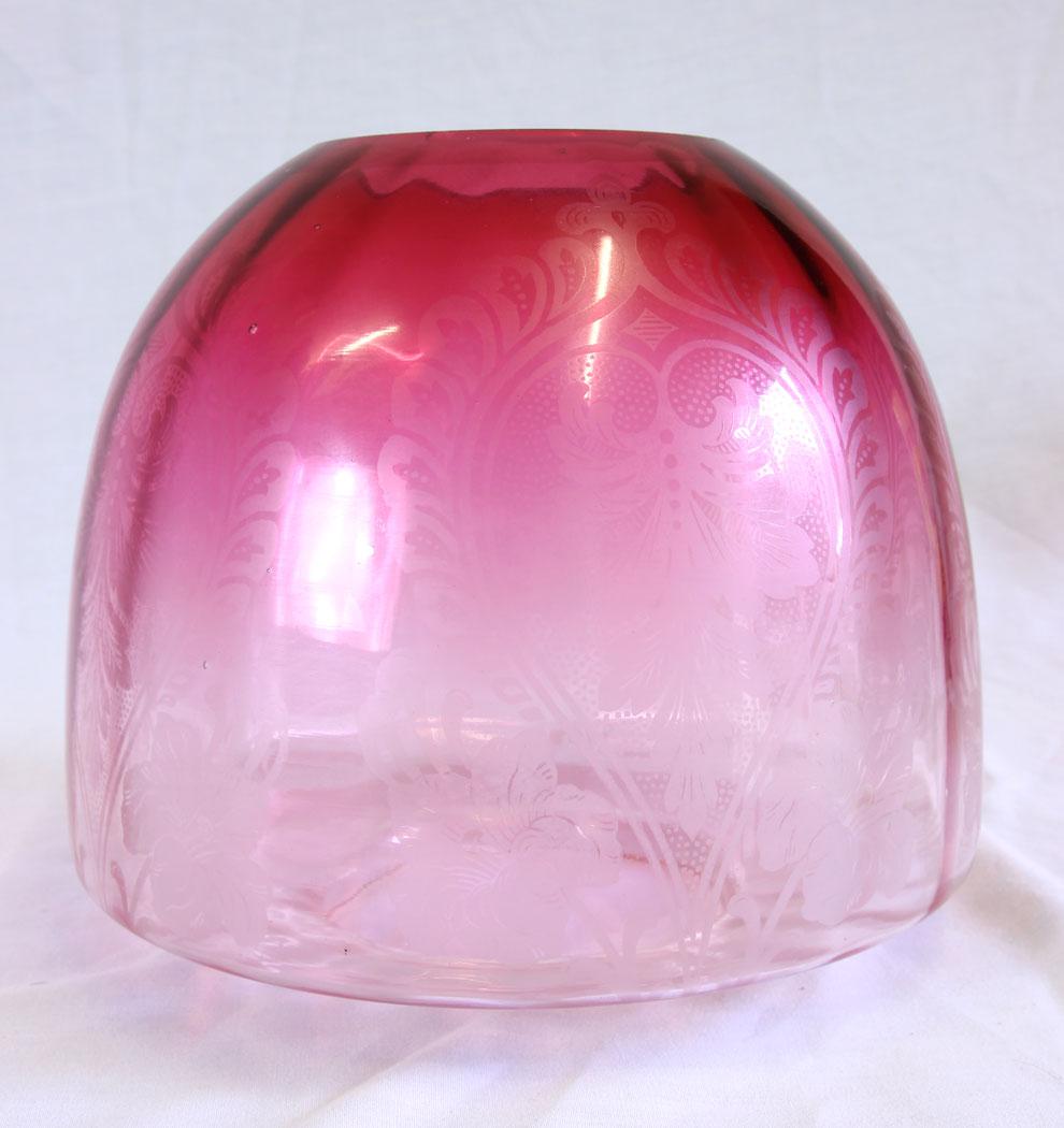 Antique Cranberry Glass Oil Lamp Shade Beehive Shape (1 of 7)