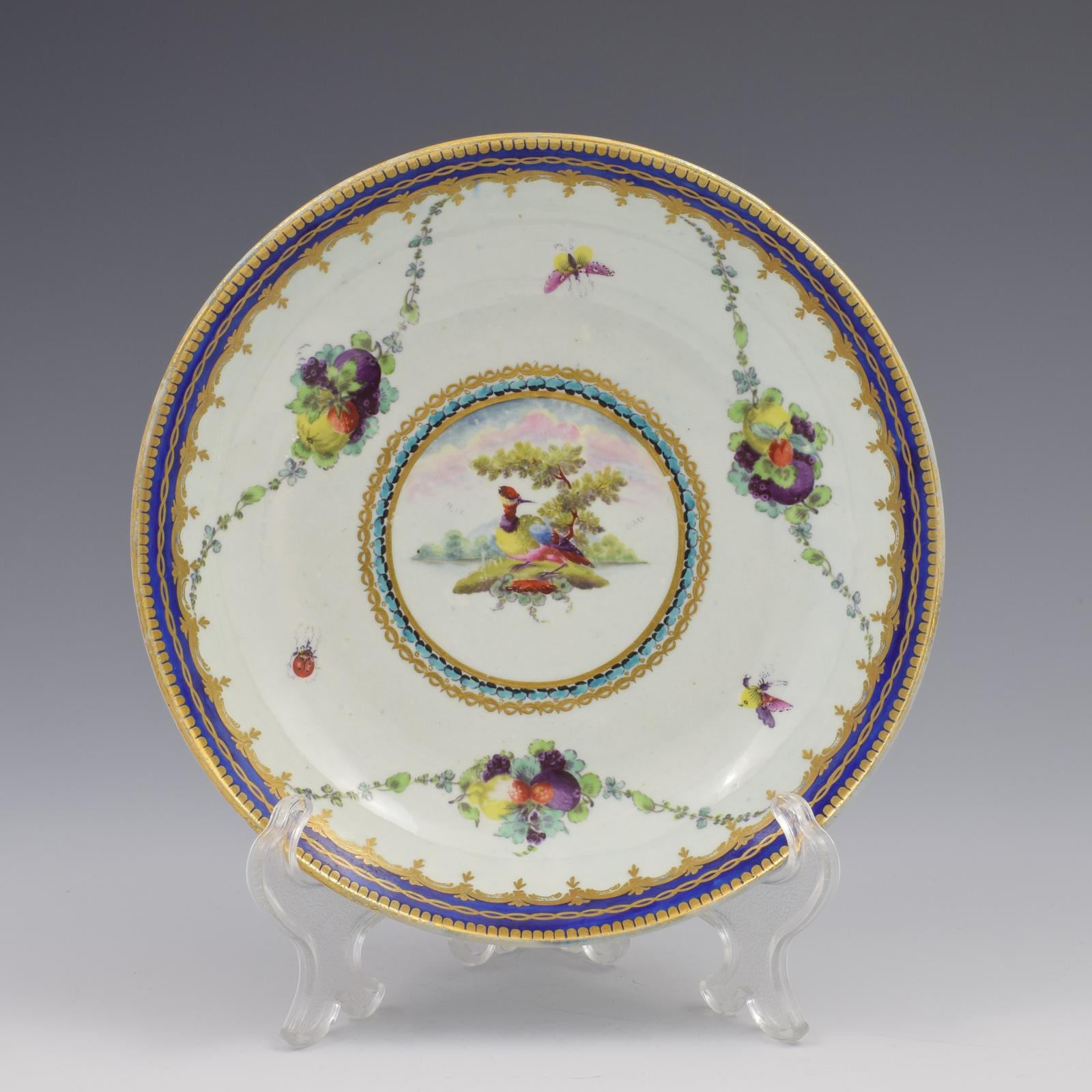 Stunning Worcester Porcelain Dalhousie Style Fancy Birds Saucer Dish c.1785 (1 of 3)